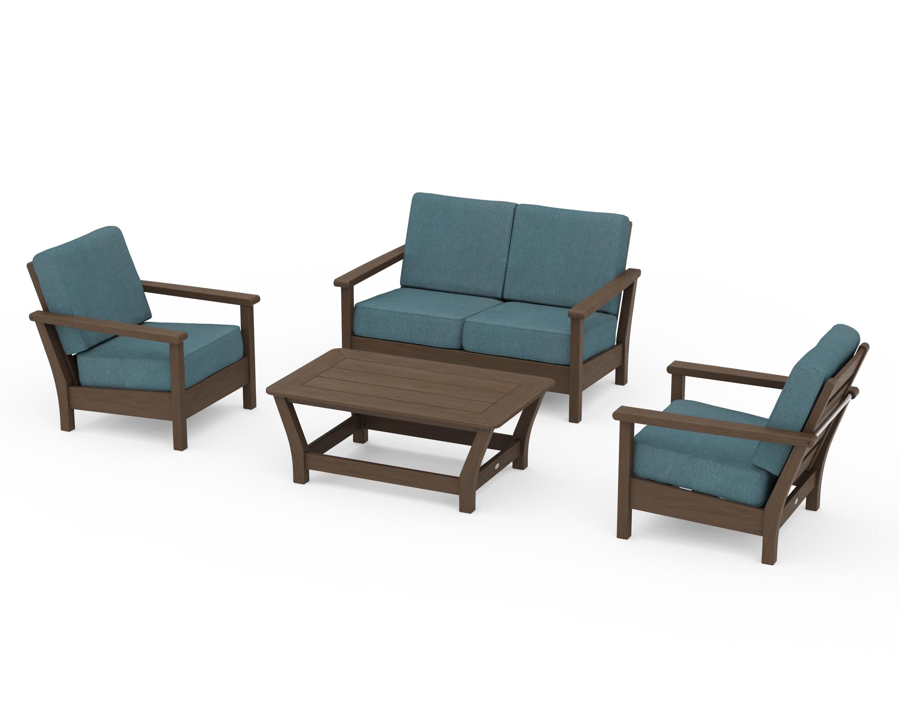 POLYWOOD Harbour 4-Piece Deep Seating Set in Kona / Ocean Teal