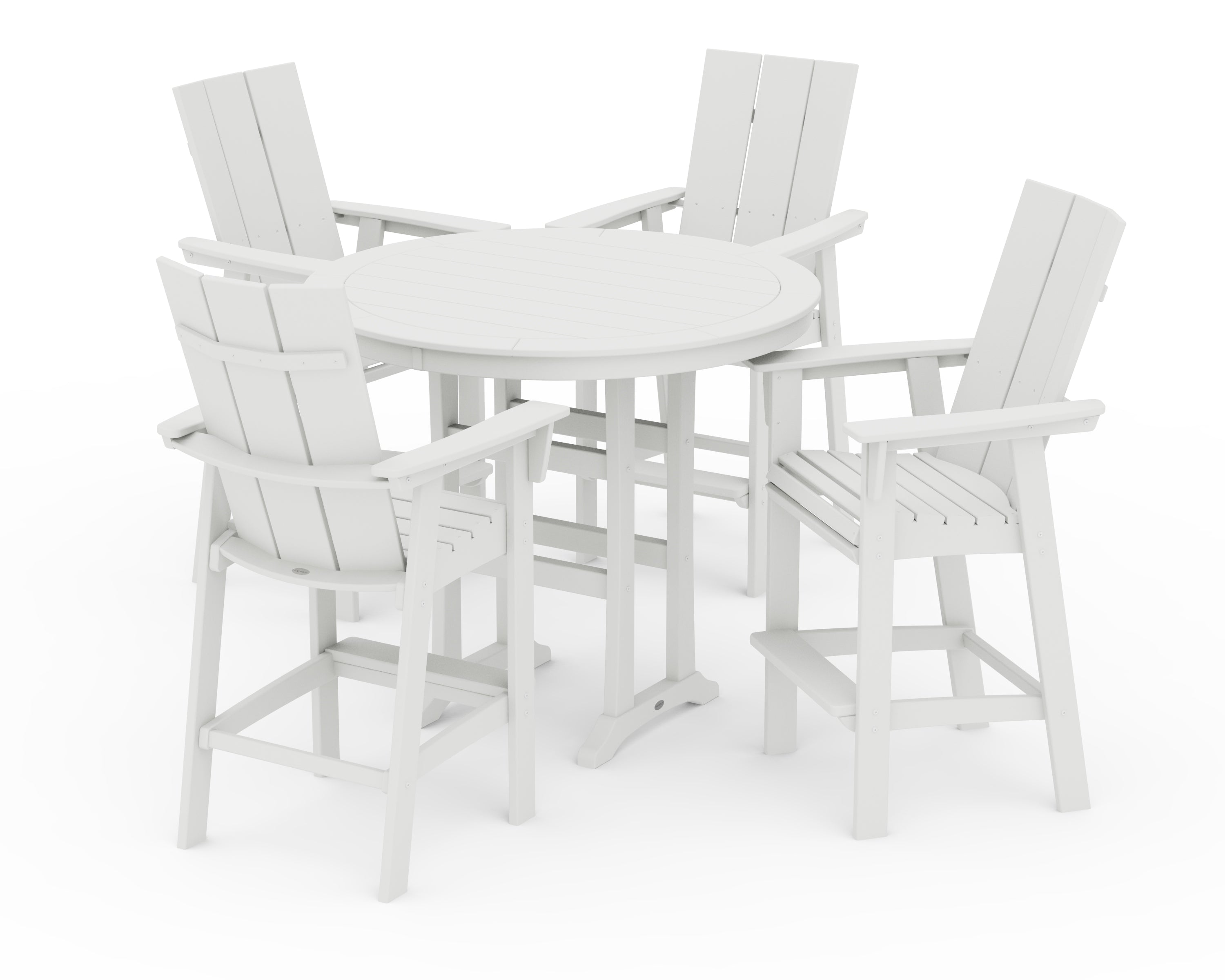 POLYWOOD Modern Curveback Adirondack 5-Piece Nautical Trestle Bar Set in Vintage White