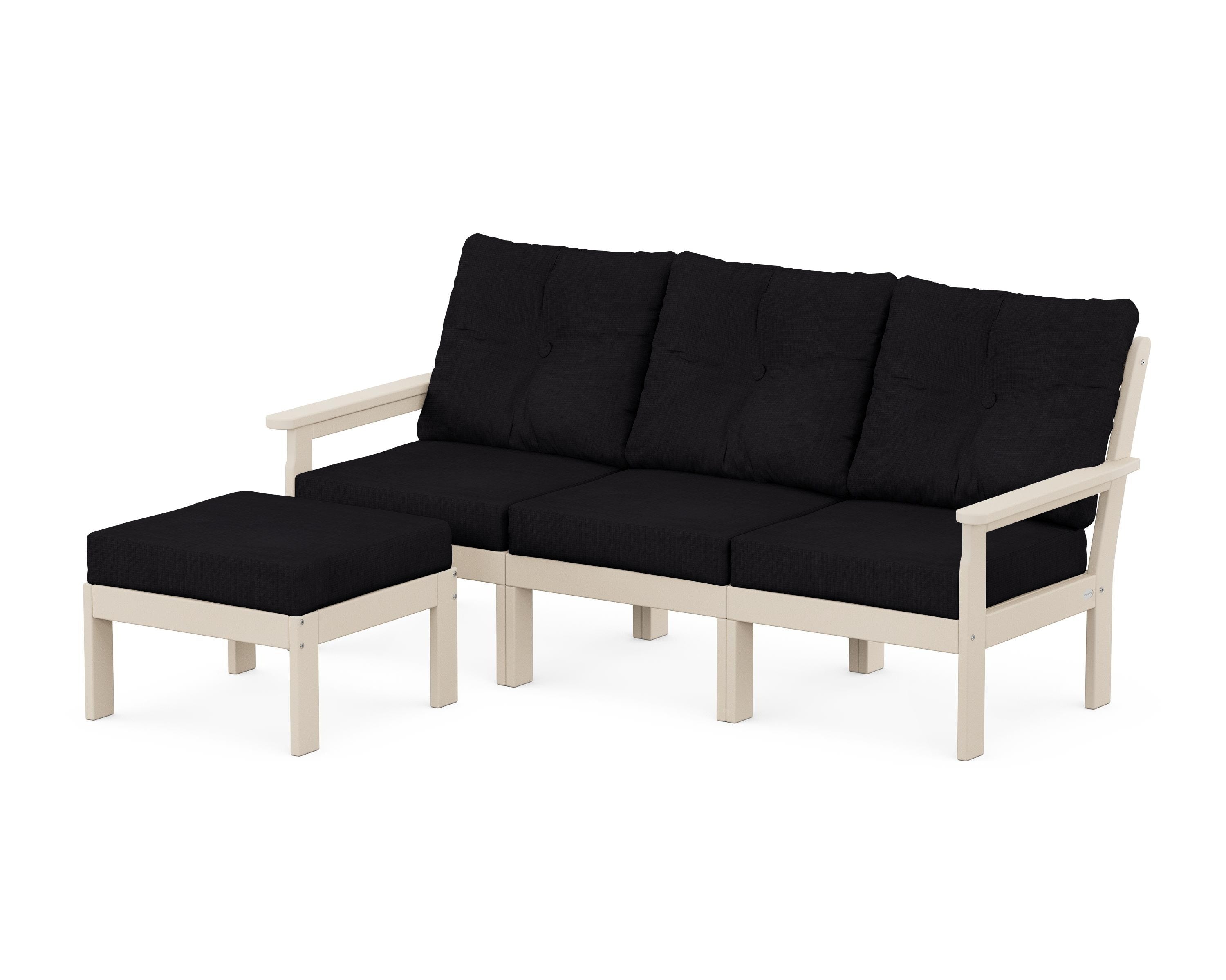 POLYWOOD Vineyard 4-Piece Sectional with Ottoman in Sand / Midnight Linen