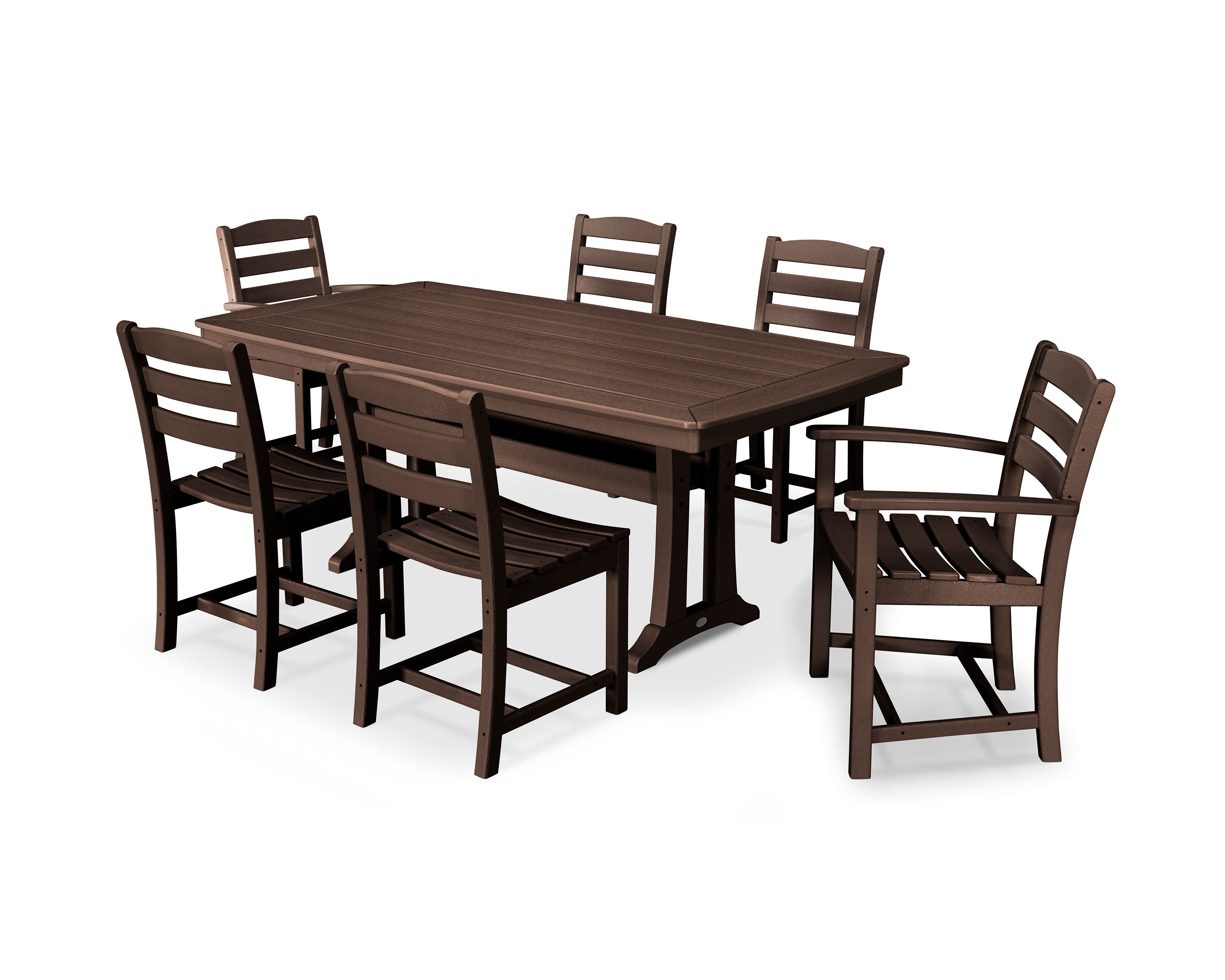 POLYWOOD La Casa Café 7-Piece Dining Set with Trestle Legs in Mahogany