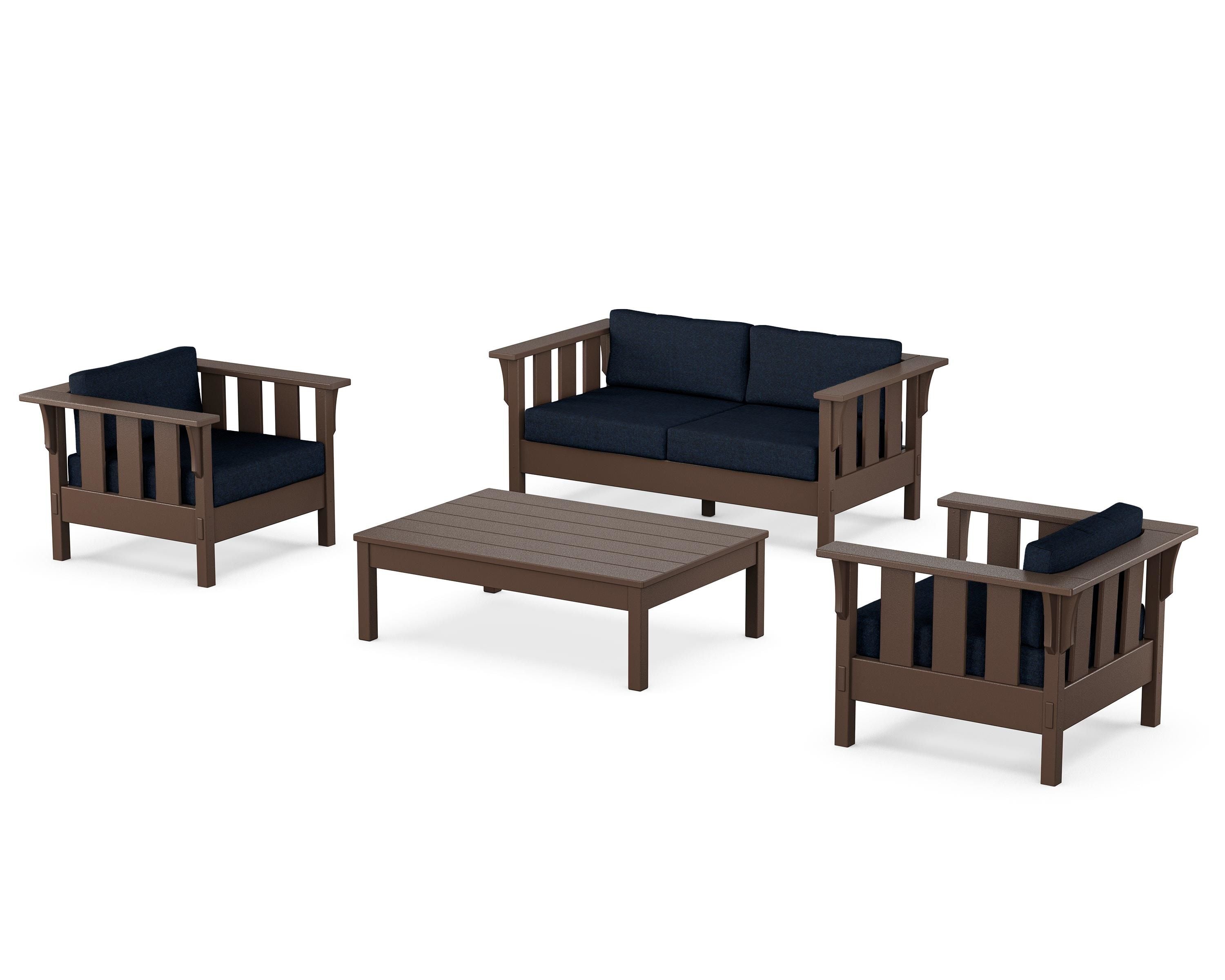 Martha Stewart by POLYWOOD Acadia 4-Piece Deep Seating Set with Loveseat in Mahogany / Marine Indigo