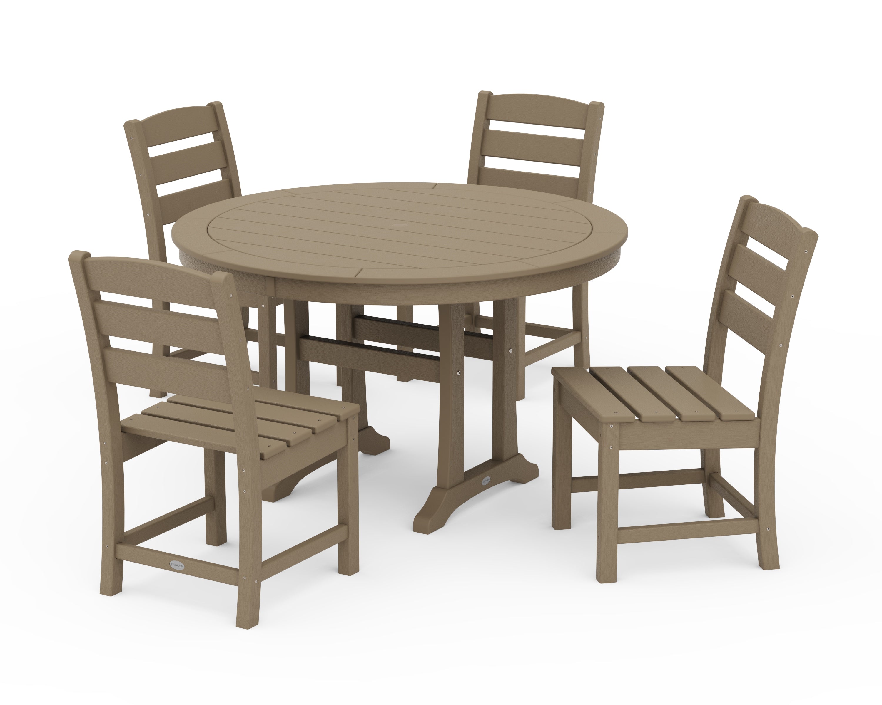 POLYWOOD Lakeside Side Chair 5-Piece Round Dining Set With Trestle Legs in Vintage Sahara