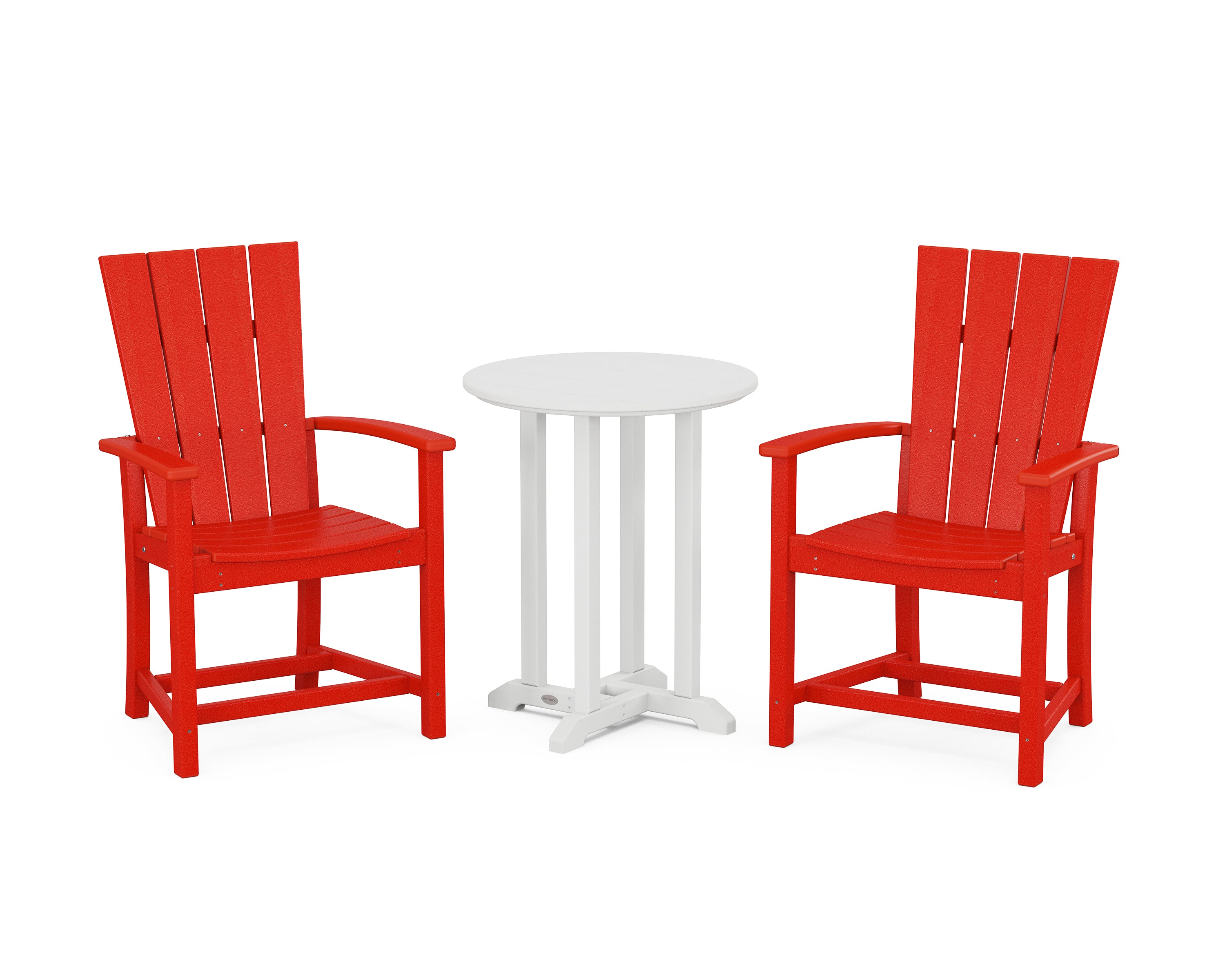 POLYWOOD Quattro 3-Piece Round Farmhouse Bistro Dining Set in Sunset Red / White