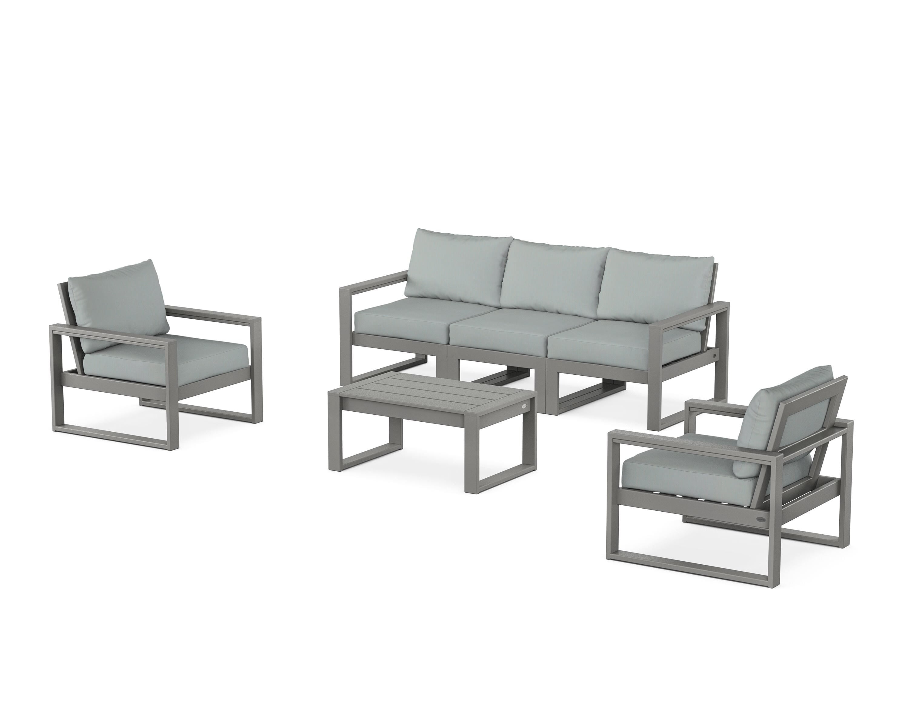 POLYWOOD EDGE Sectional 4-Piece Deep Seating Set with Sofa in Slate Grey / Spa