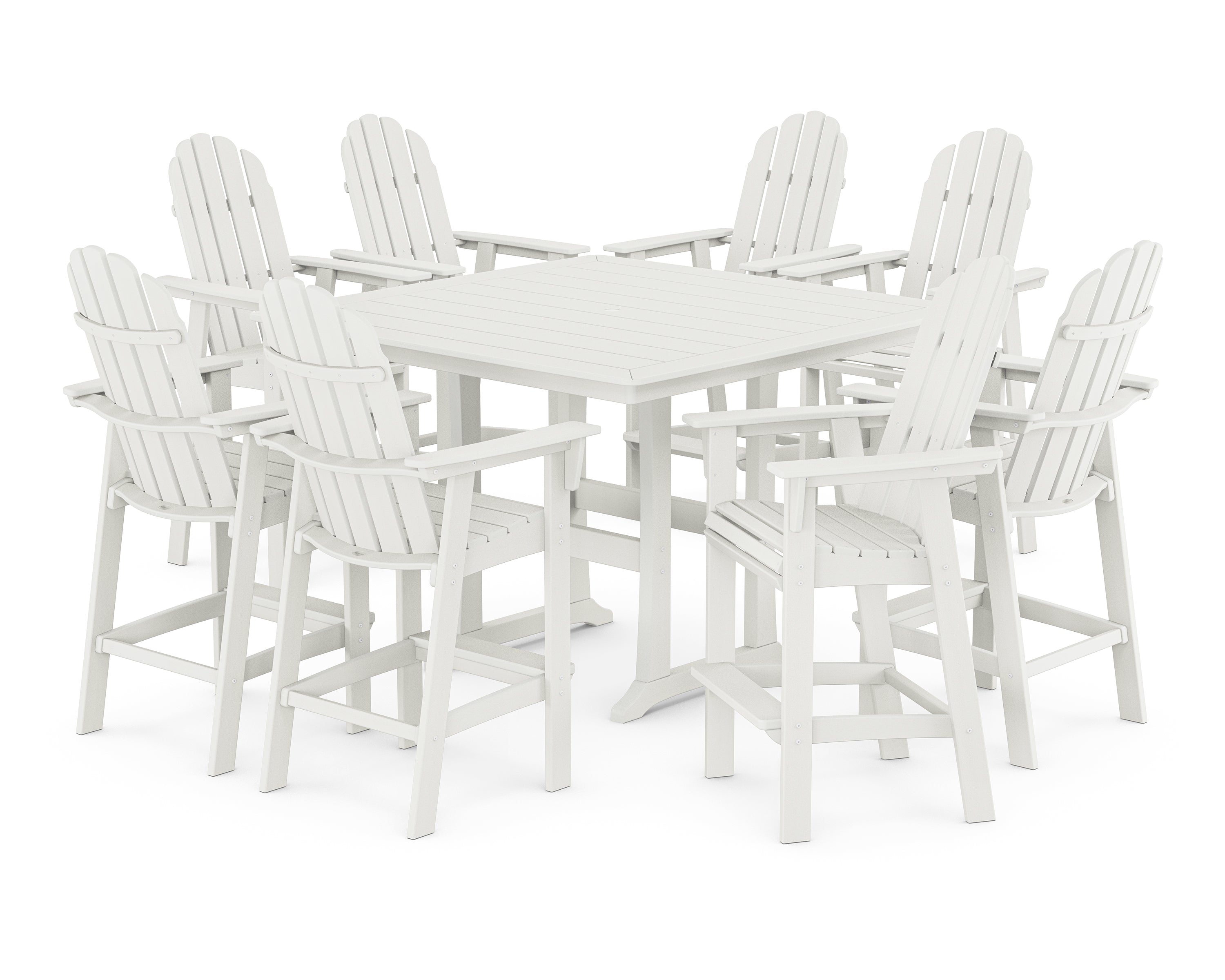 POLYWOOD® Vineyard Curveback Adirondack 9-Piece Trestle Bar Set in Vintage White