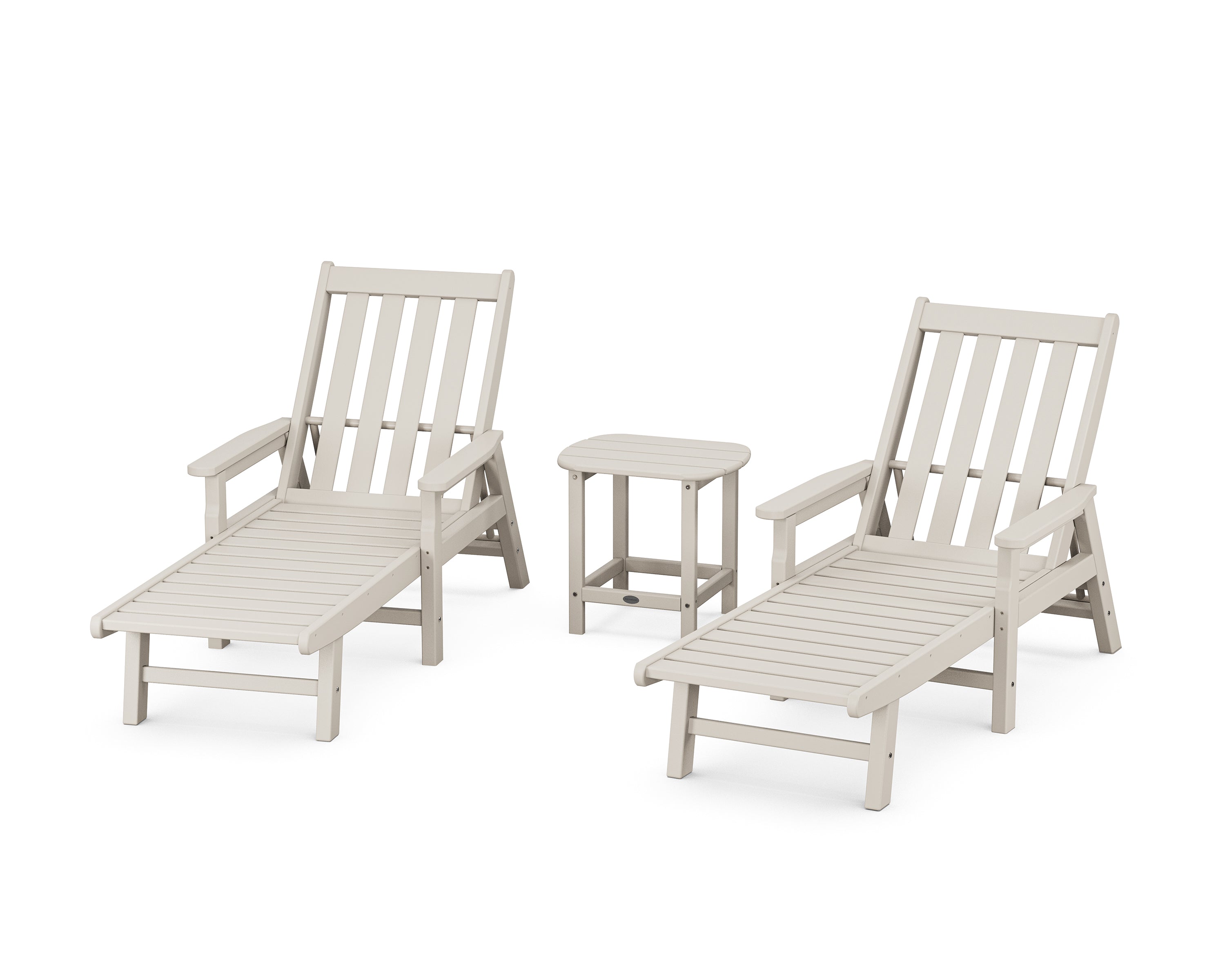 POLYWOOD Vineyard 3-Piece Chaise with Arms Set in Sand