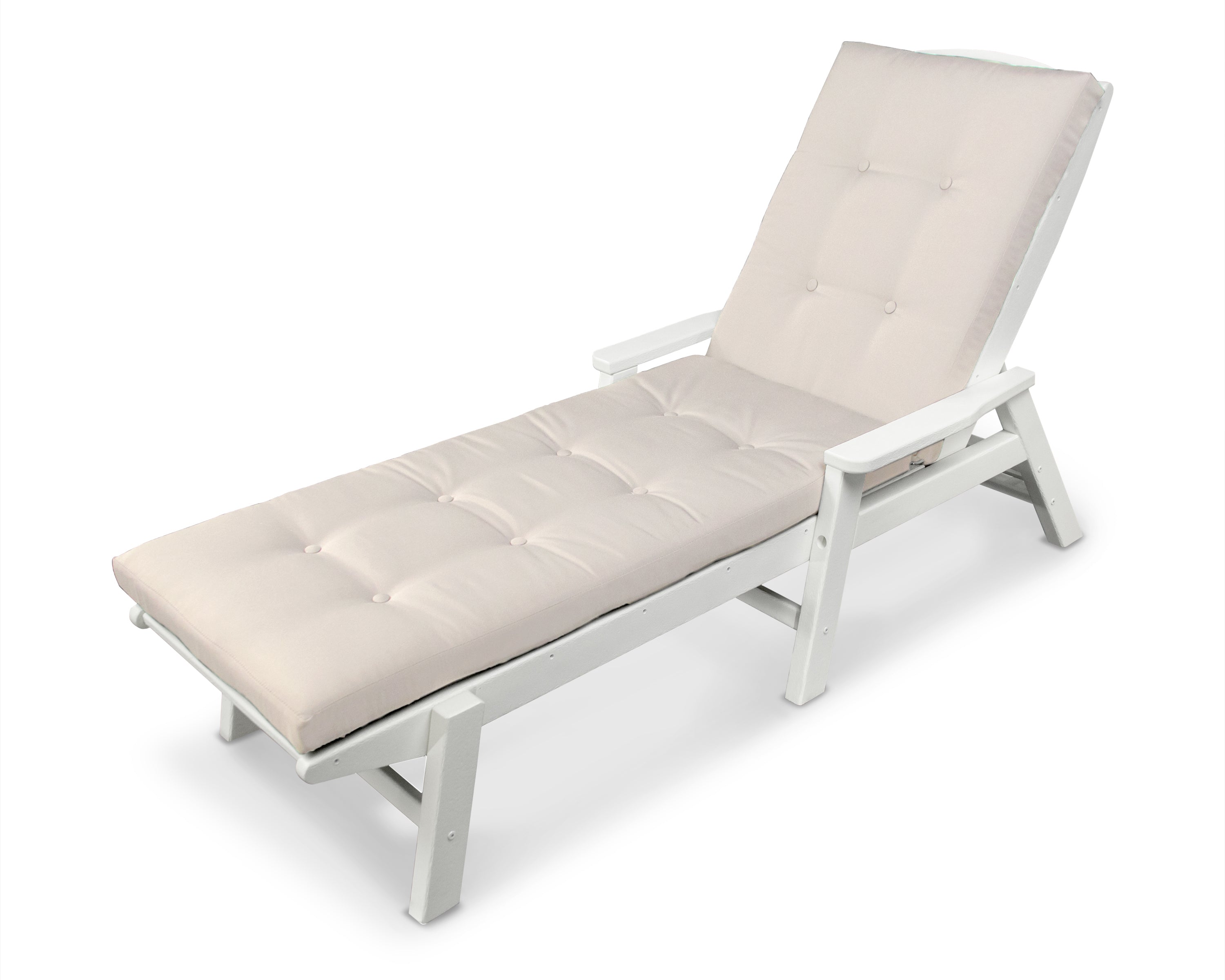 POLYWOOD® Nautical Chaise with Arms and Ateeva™ Luxe Cushion in White / Bird's Eye