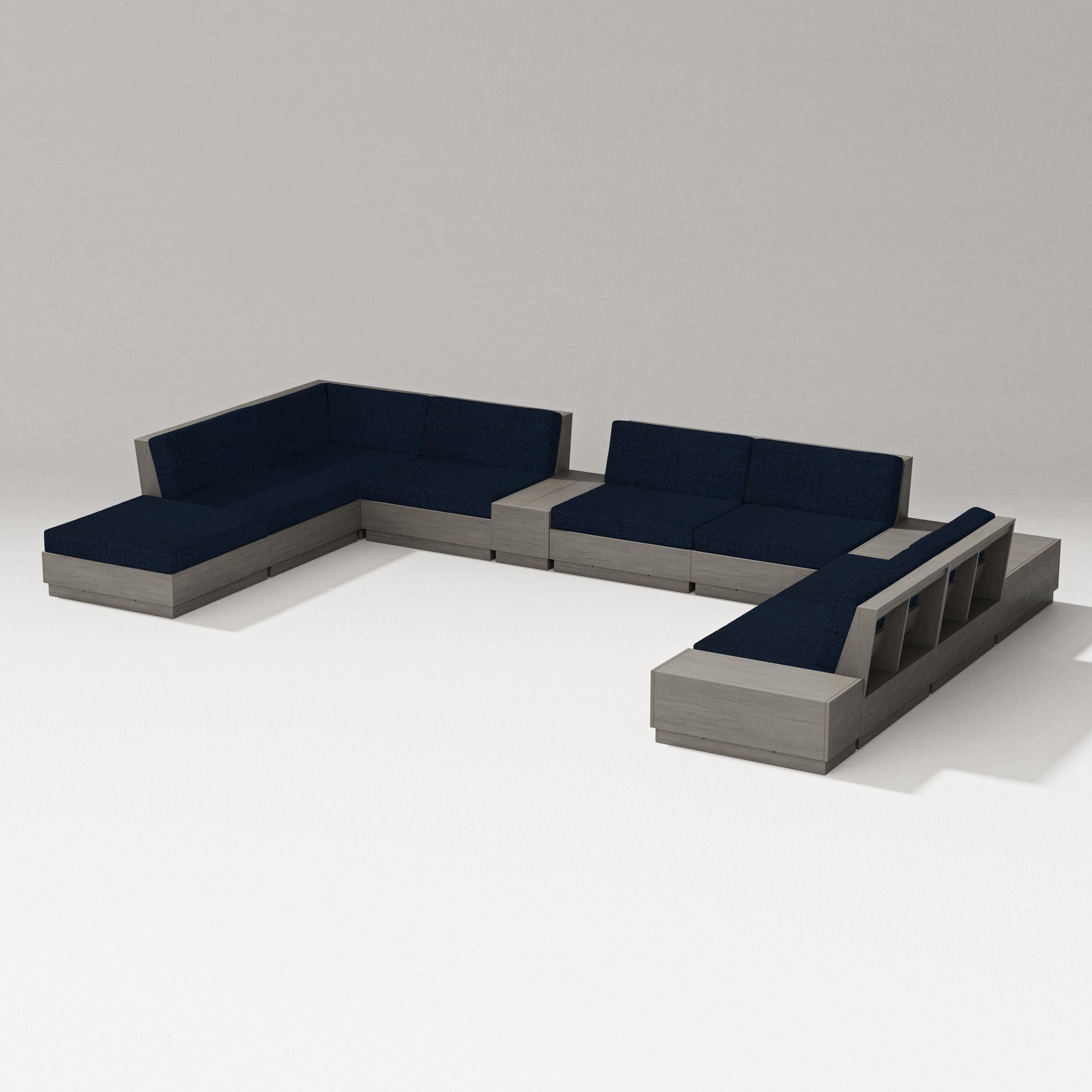 PW Designer Series Elevate 11-Piece Conversation Sectional Set in Driftwood / Marine Indigo