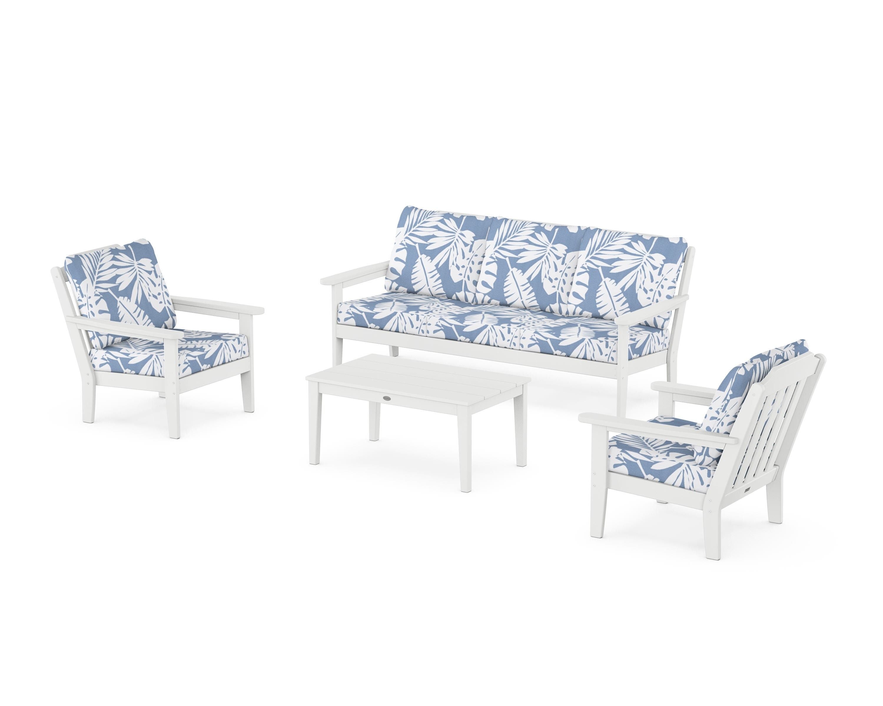 Country Living Cottage 4-Piece Deep Seating Set with Sofa in White / Leaf Sky Blue