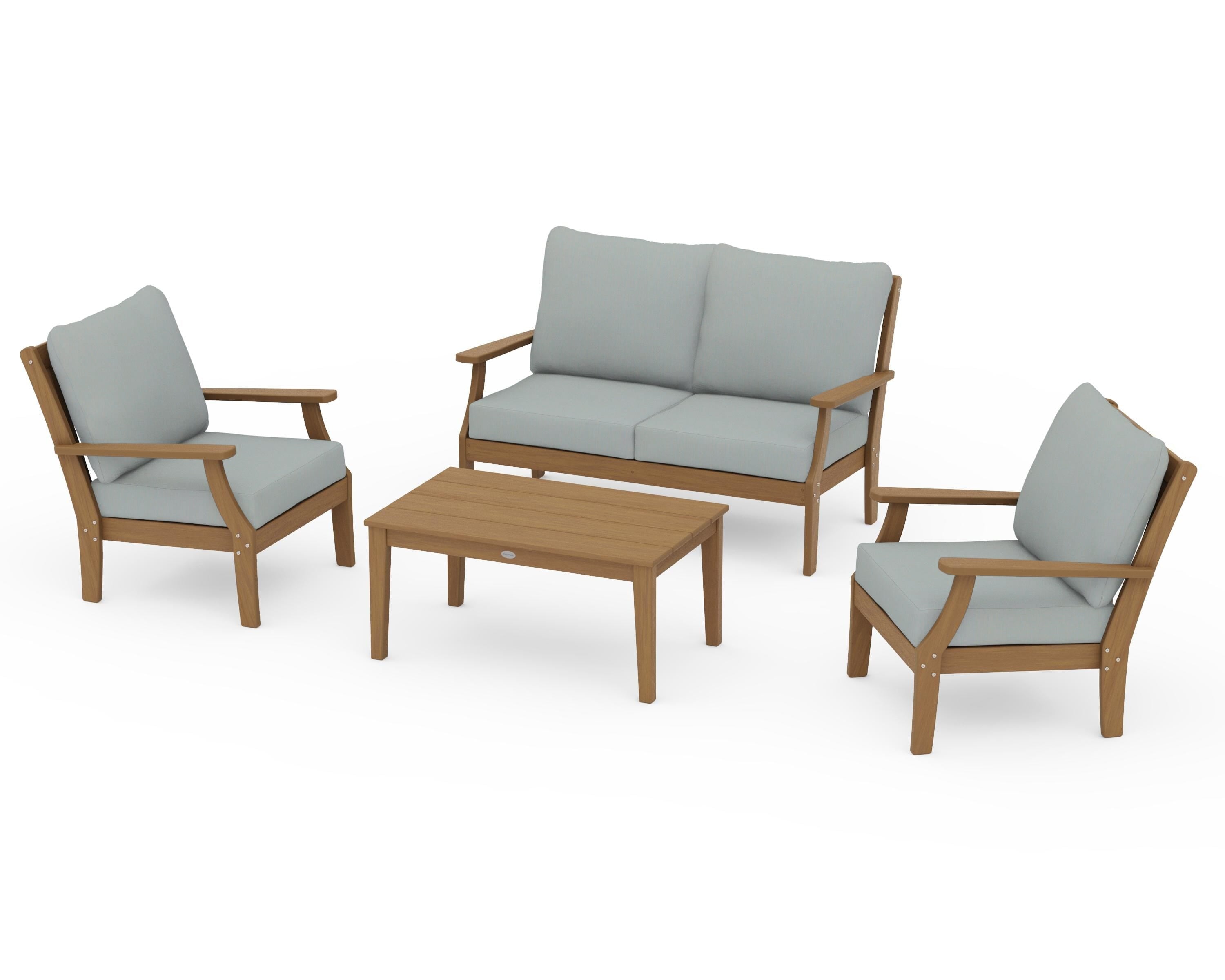 POLYWOOD Braxton 4-Piece Deep Seating Chair Set in Natural / Spa