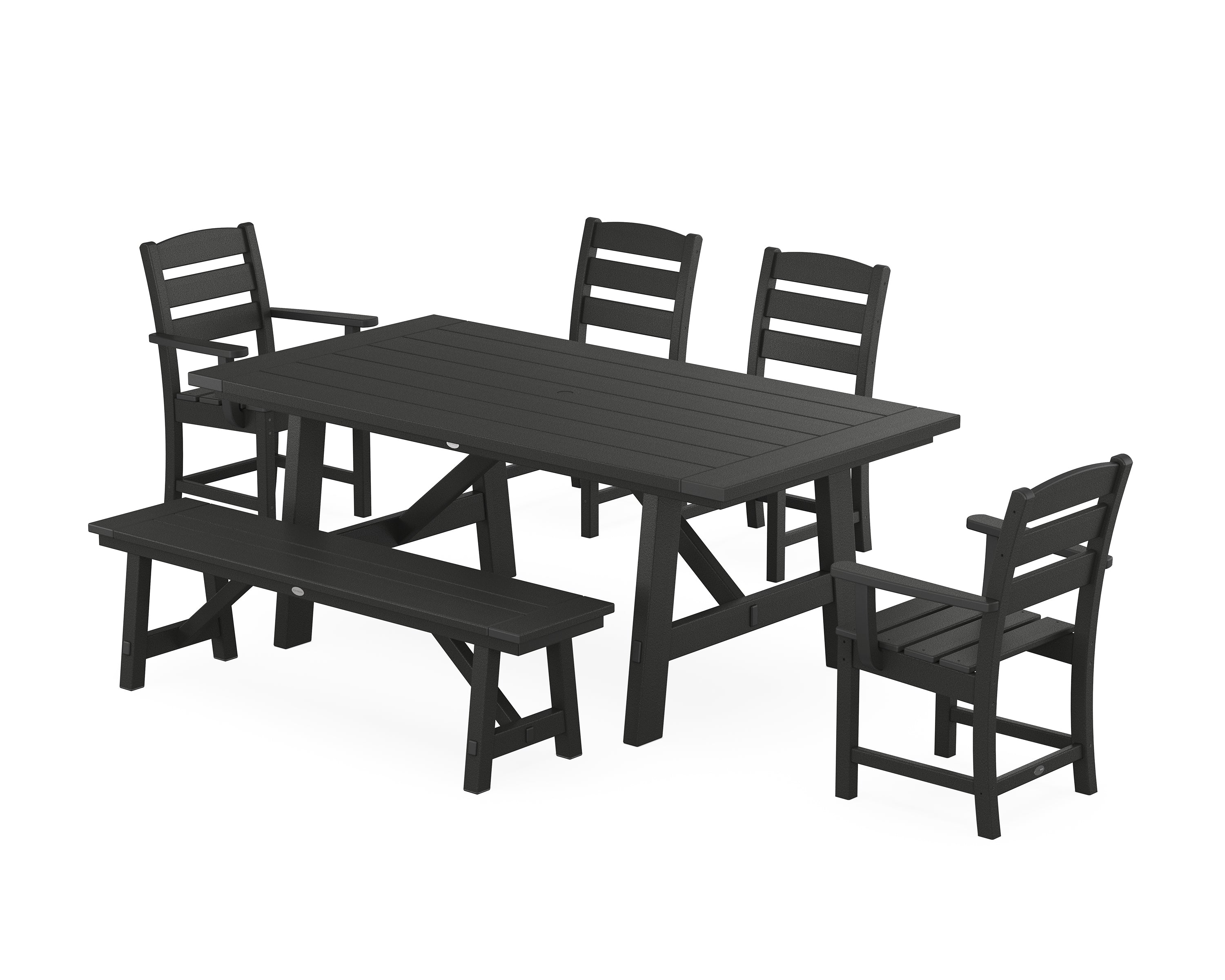 POLYWOOD® Lakeside 6-Piece Rustic Farmhouse Dining Set With Bench in Black