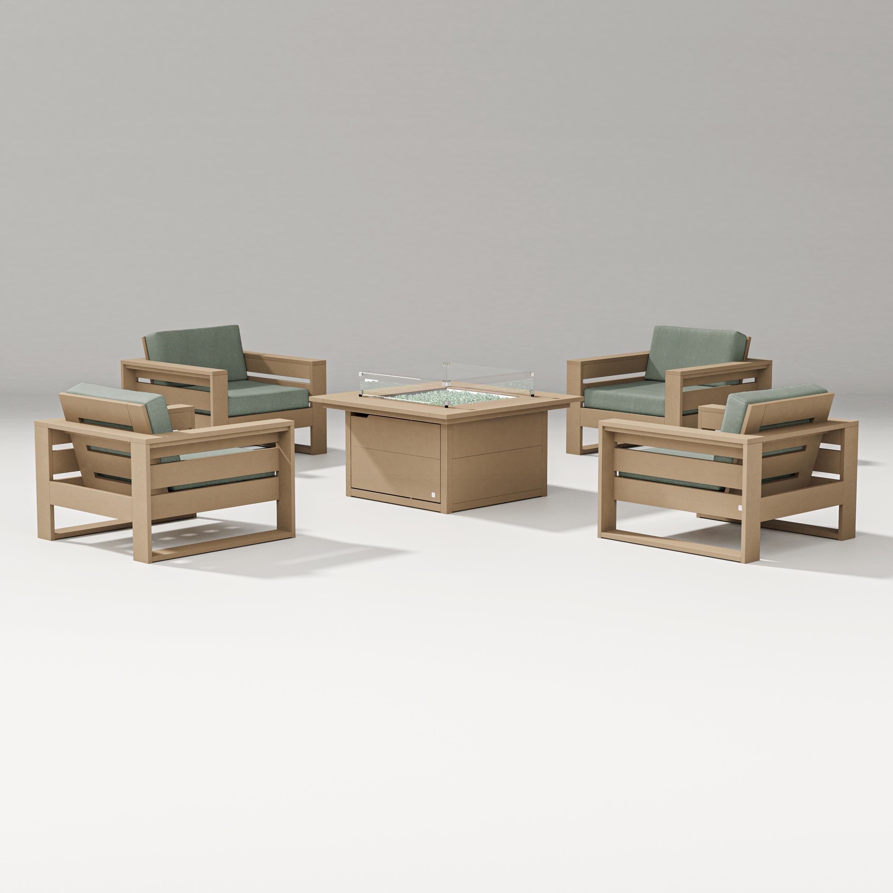 PW Designer Series Latitude 5-Piece Lounge Fire Table Set in Vintage Sahara / Cast Sage