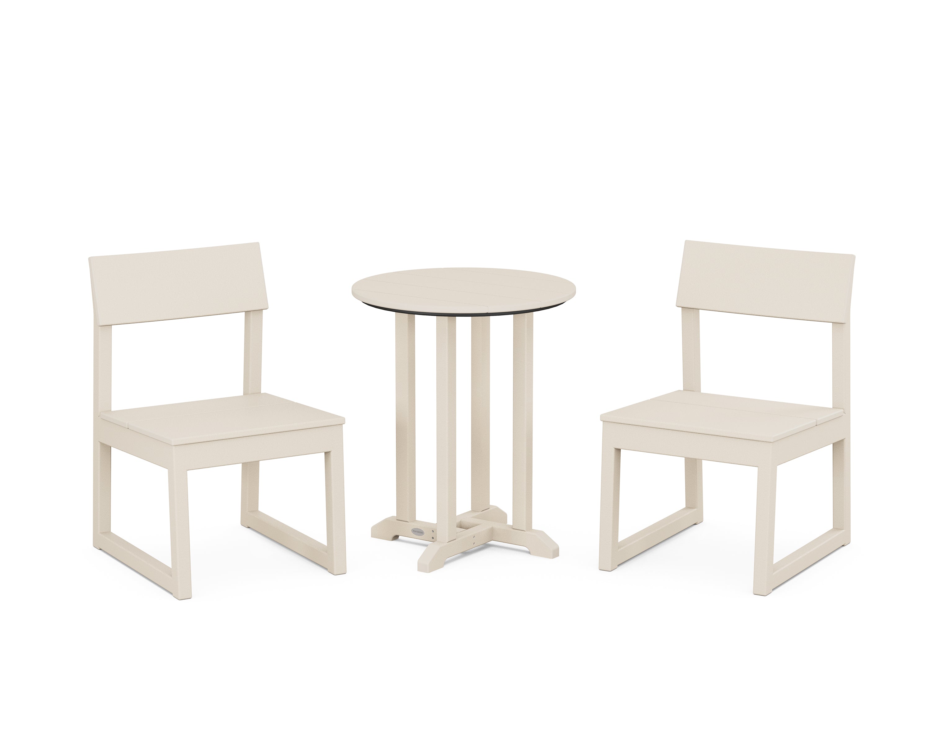 POLYWOOD EDGE Side Chair 3-Piece Round Bistro Dining Set in Sand