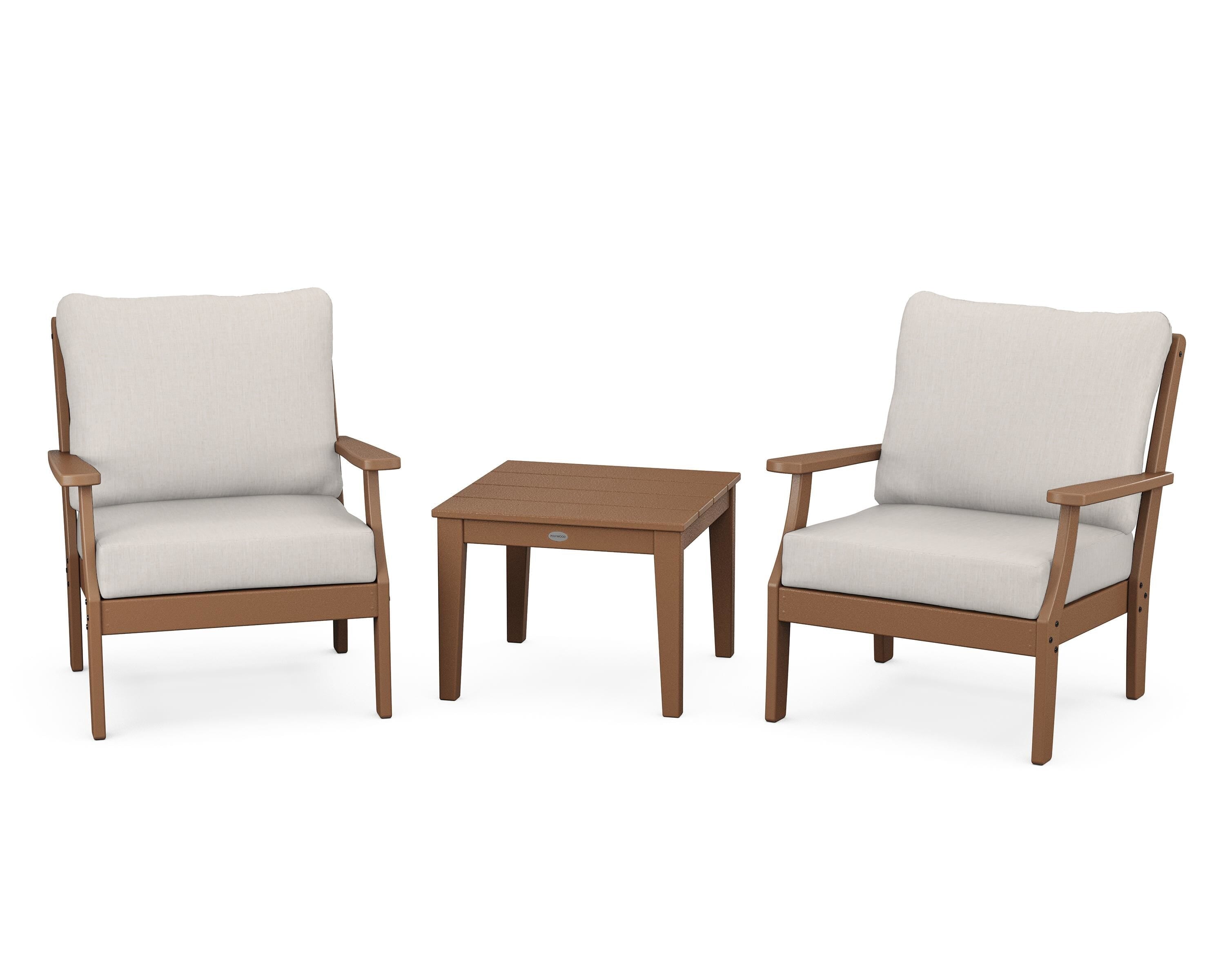 POLYWOOD Braxton 3-Piece Deep Seating Set in Teak / Cast Ash
