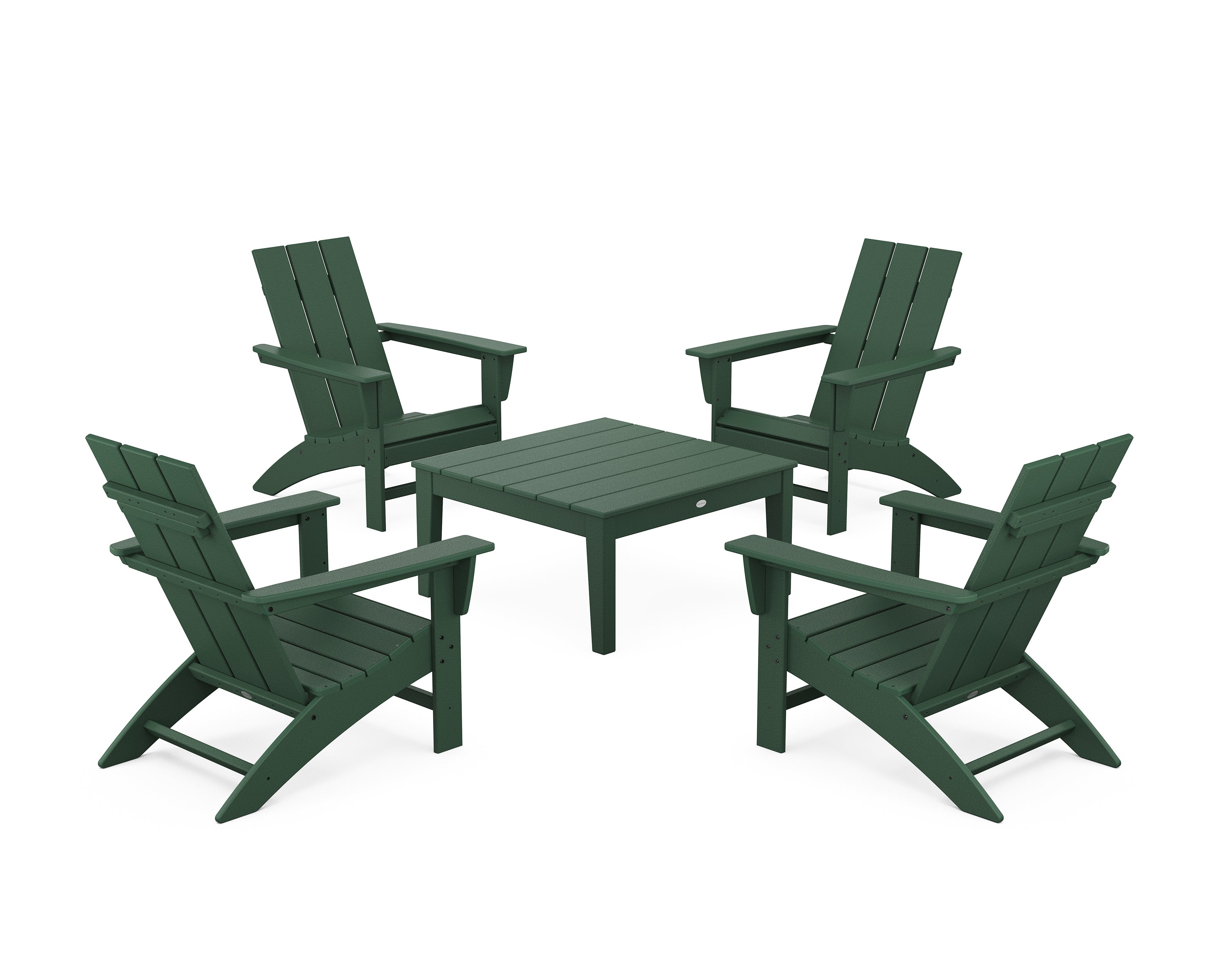 POLYWOOD® 5-Piece Modern Adirondack Chair Conversation Set with 36" Conversation Table in Green