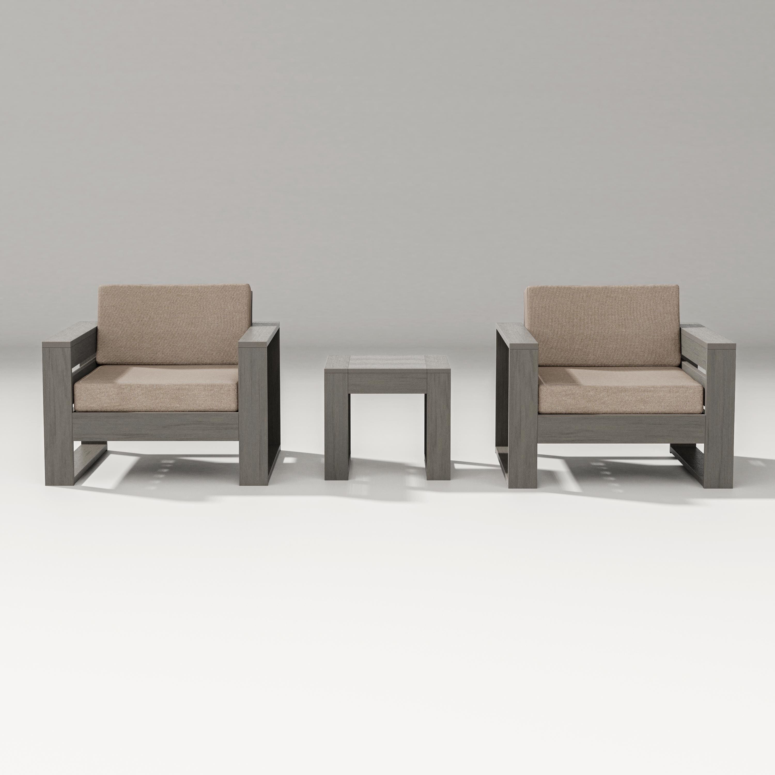 PW Designer Series Latitude 3-Piece Lounge Chair Set in Driftwood / Spiced Burlap