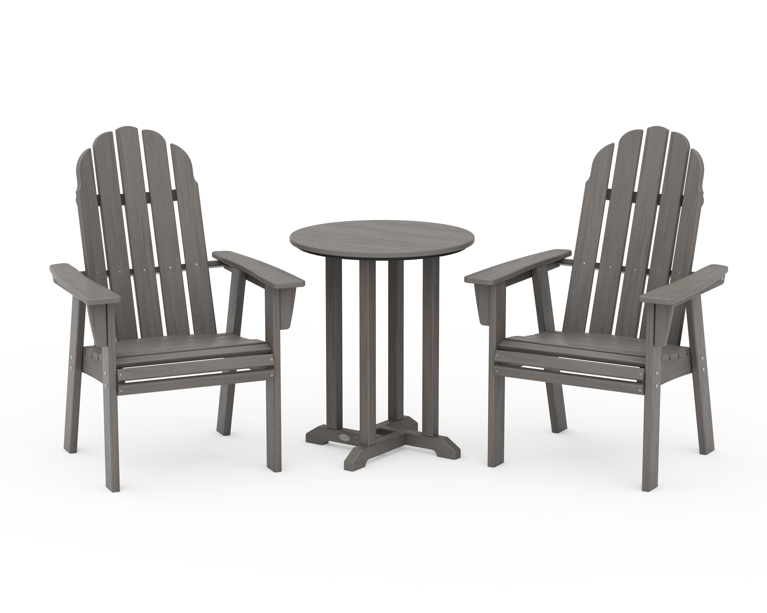 POLYWOOD Vineyard Adirondack 3-Piece Round Bistro Dining Set in Driftwood