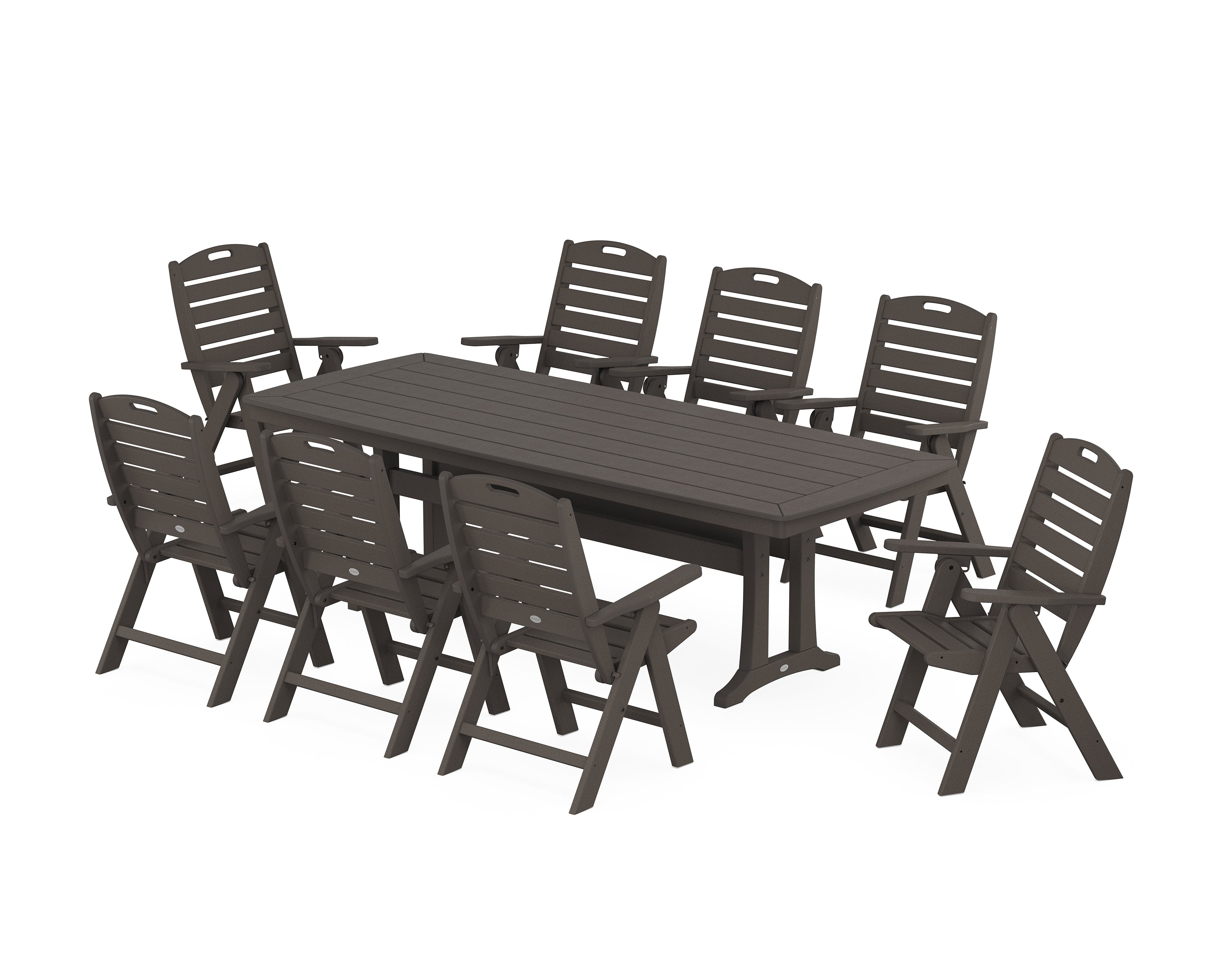 POLYWOOD® Nautical Highback 9-Piece Dining Set with Trestle Legs in Vintage Coffee