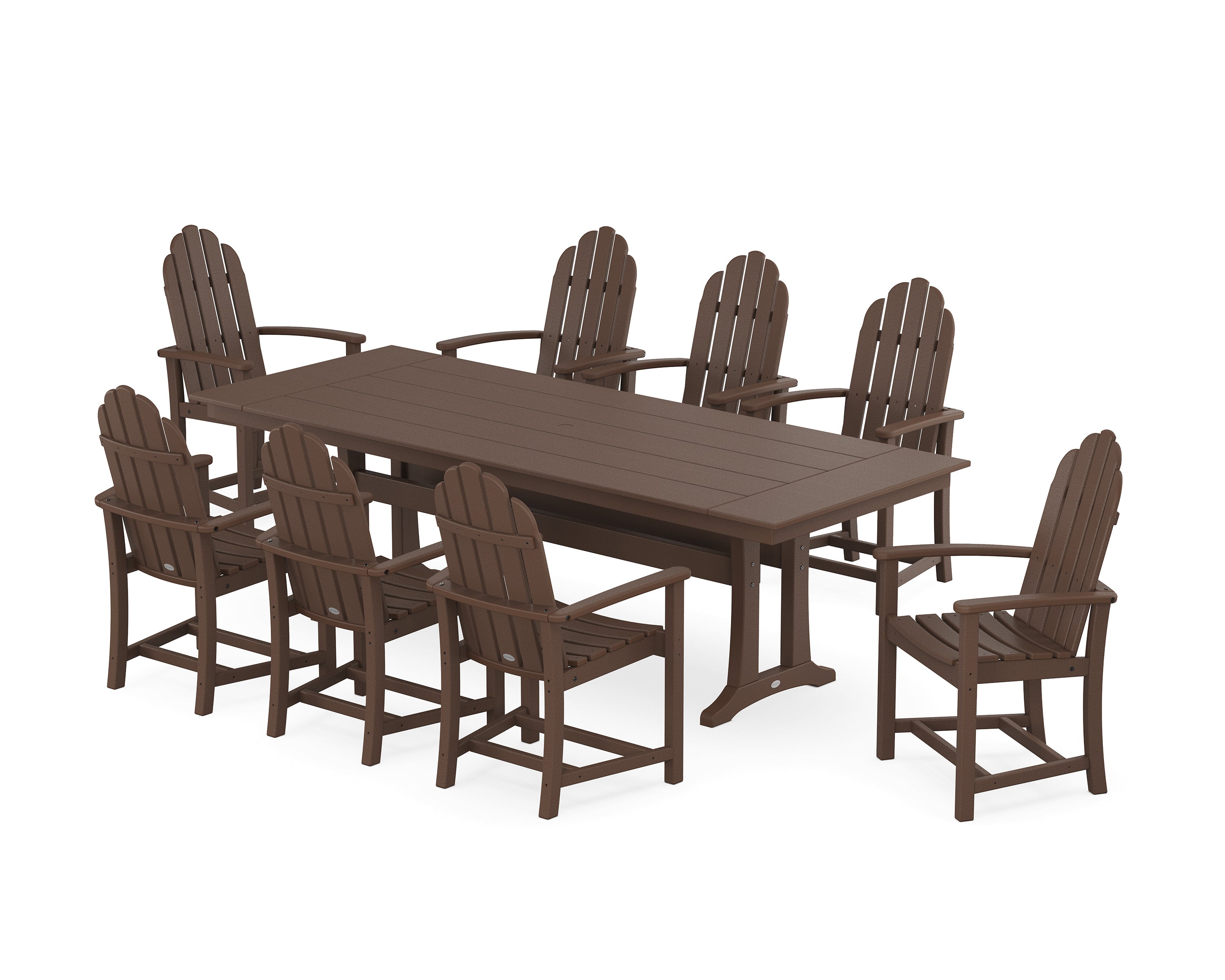 POLYWOOD® Classic Adirondack 9-Piece Farmhouse Dining Set with Trestle Legs in Mahogany