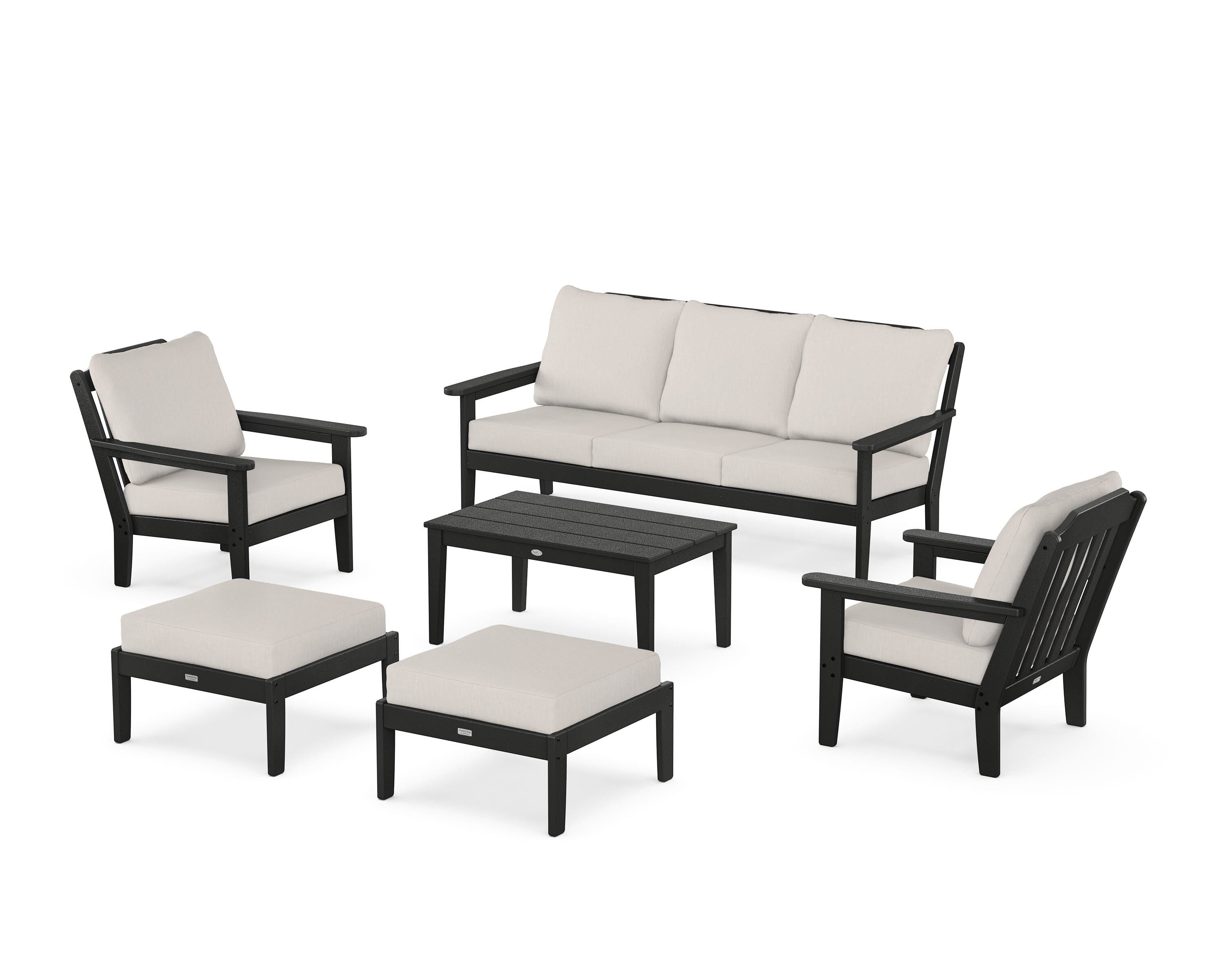 Country Living Cottage 6-Piece Lounge Sofa Set in Black / Cast Ash