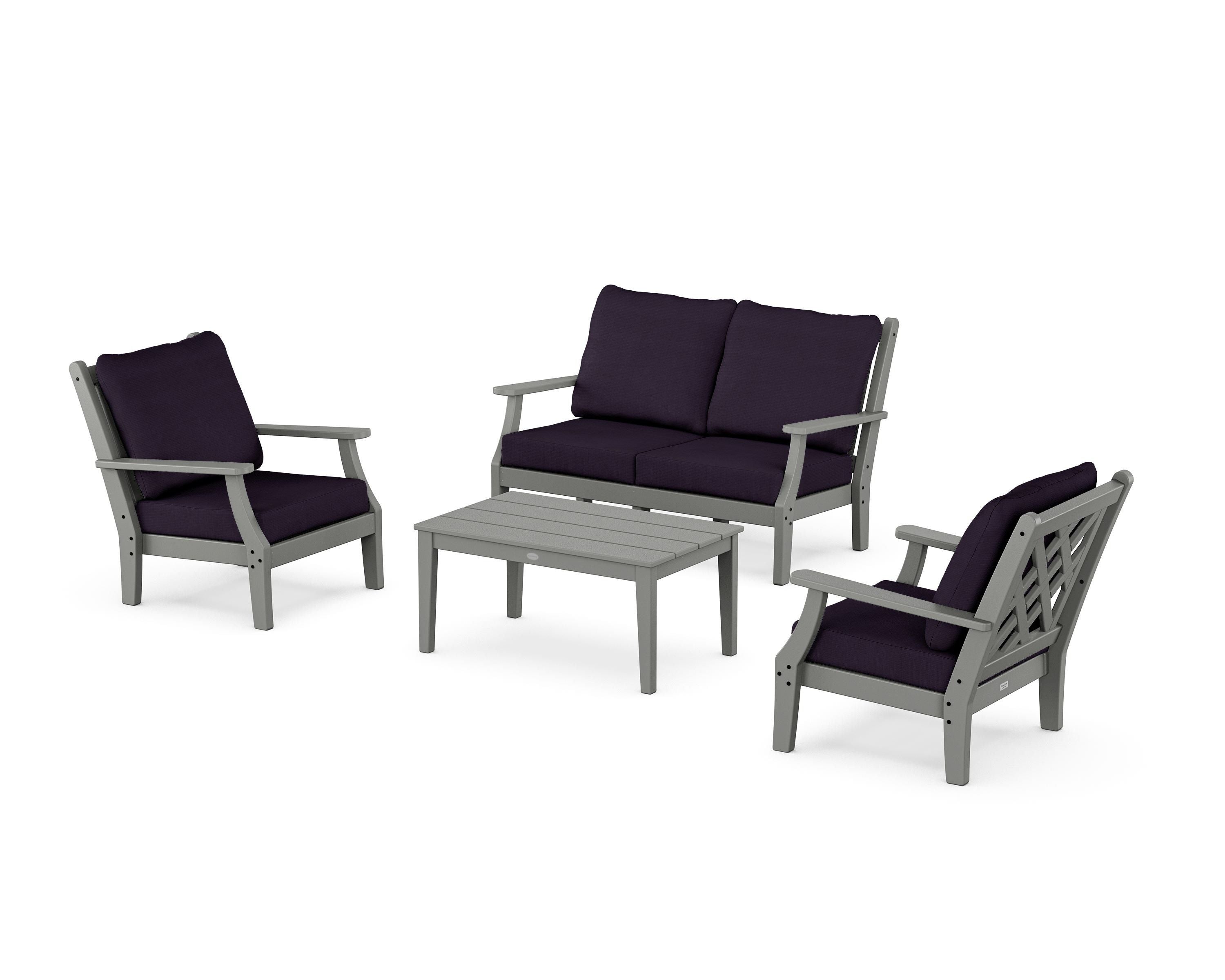 Country Living Wovendale 4-Piece Deep Seating Set with Loveseat in Slate Grey / Navy Linen