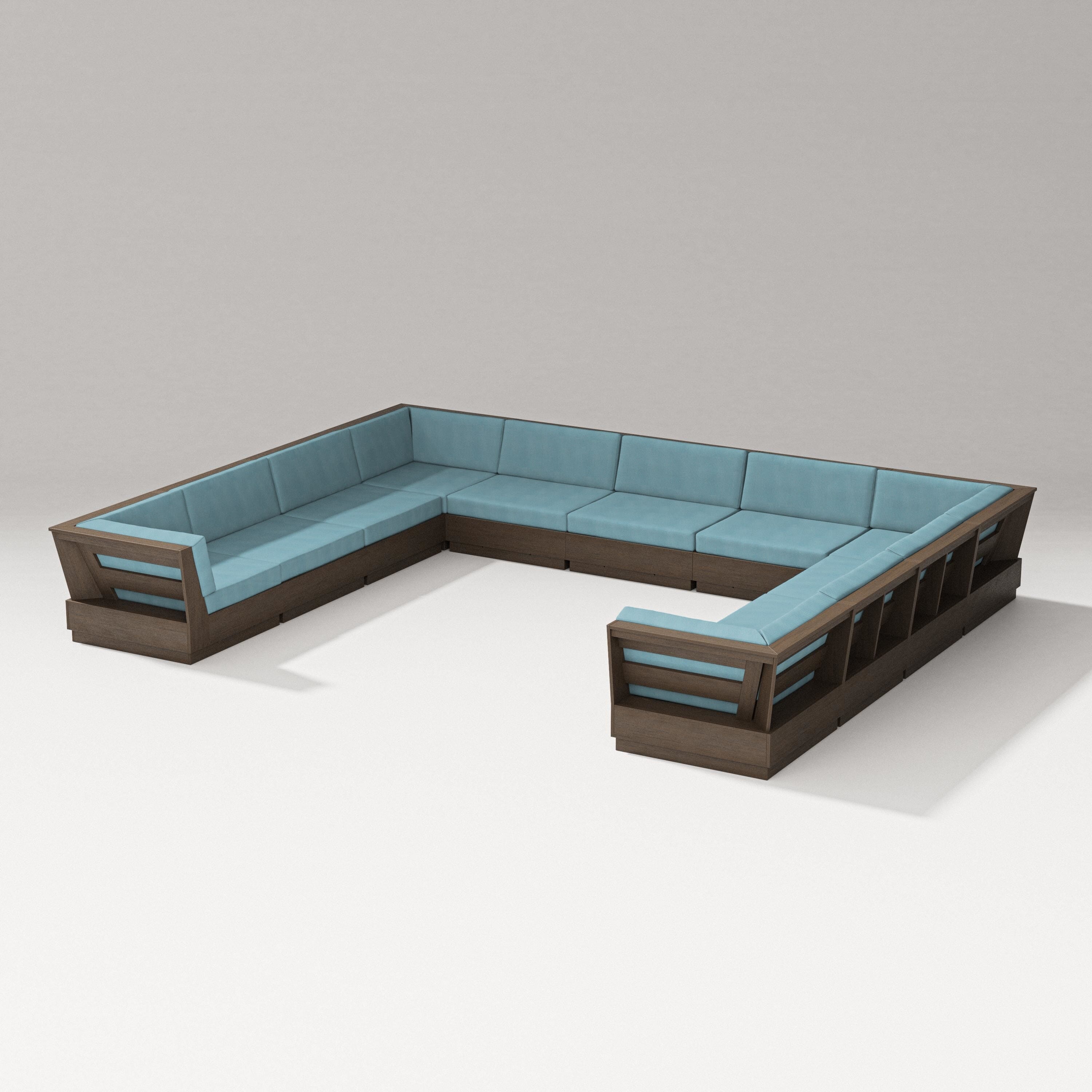PW Designer Series Elevate Large U-Shaped Sectional in Kona / Lattice Sky Blue