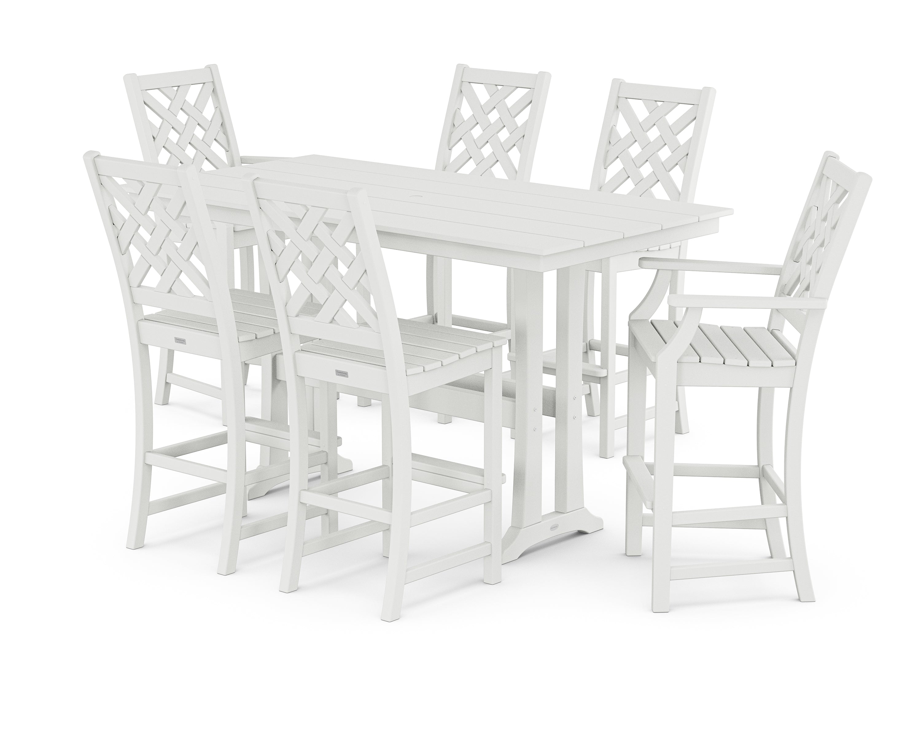 Country Living Wovendale 7-Piece Farmhouse Bar Set with Trestle Legs in White
