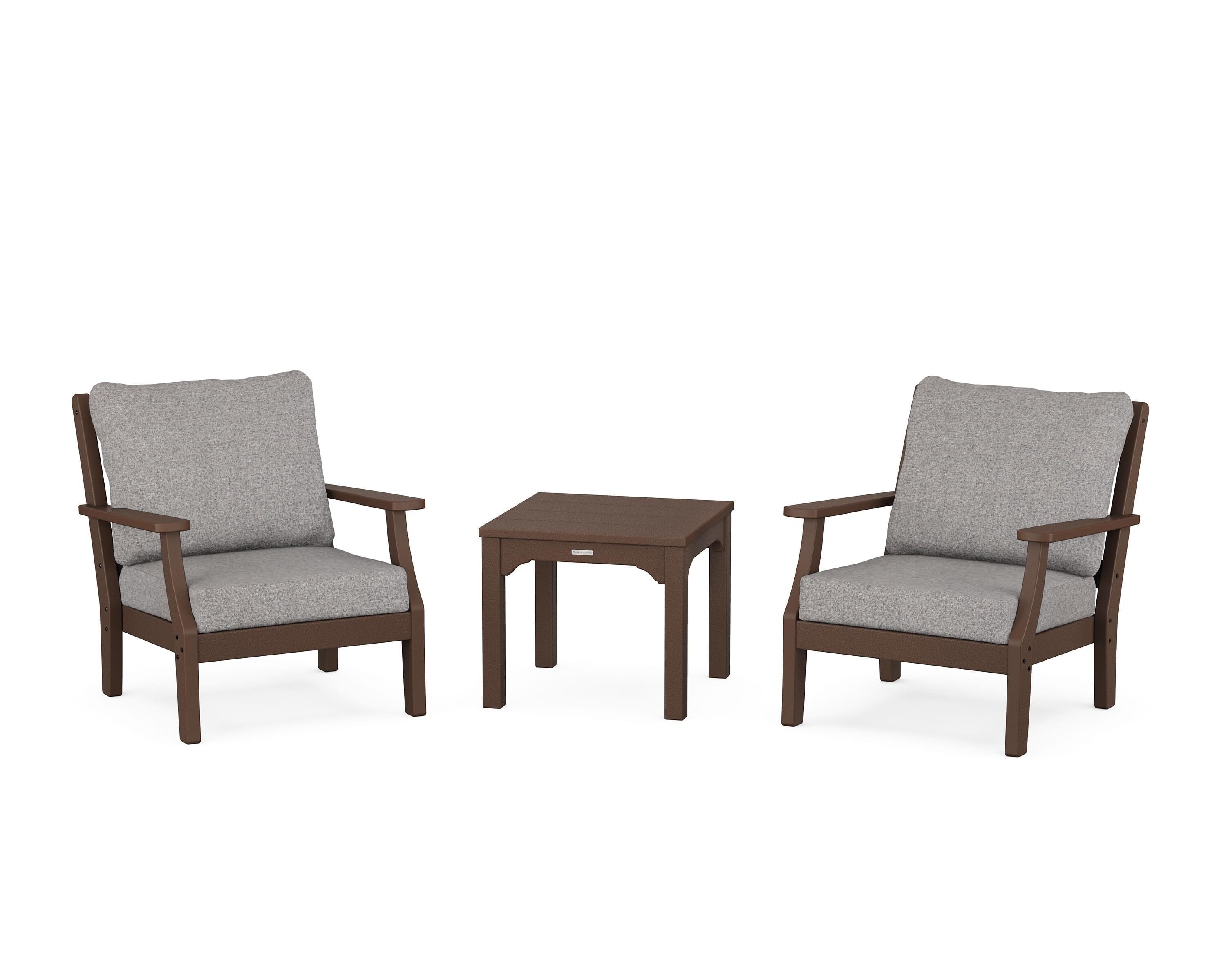 Martha Stewart by POLYWOOD Chinoiserie 3-Piece Deep Seating Set in Mahogany / Grey Mist