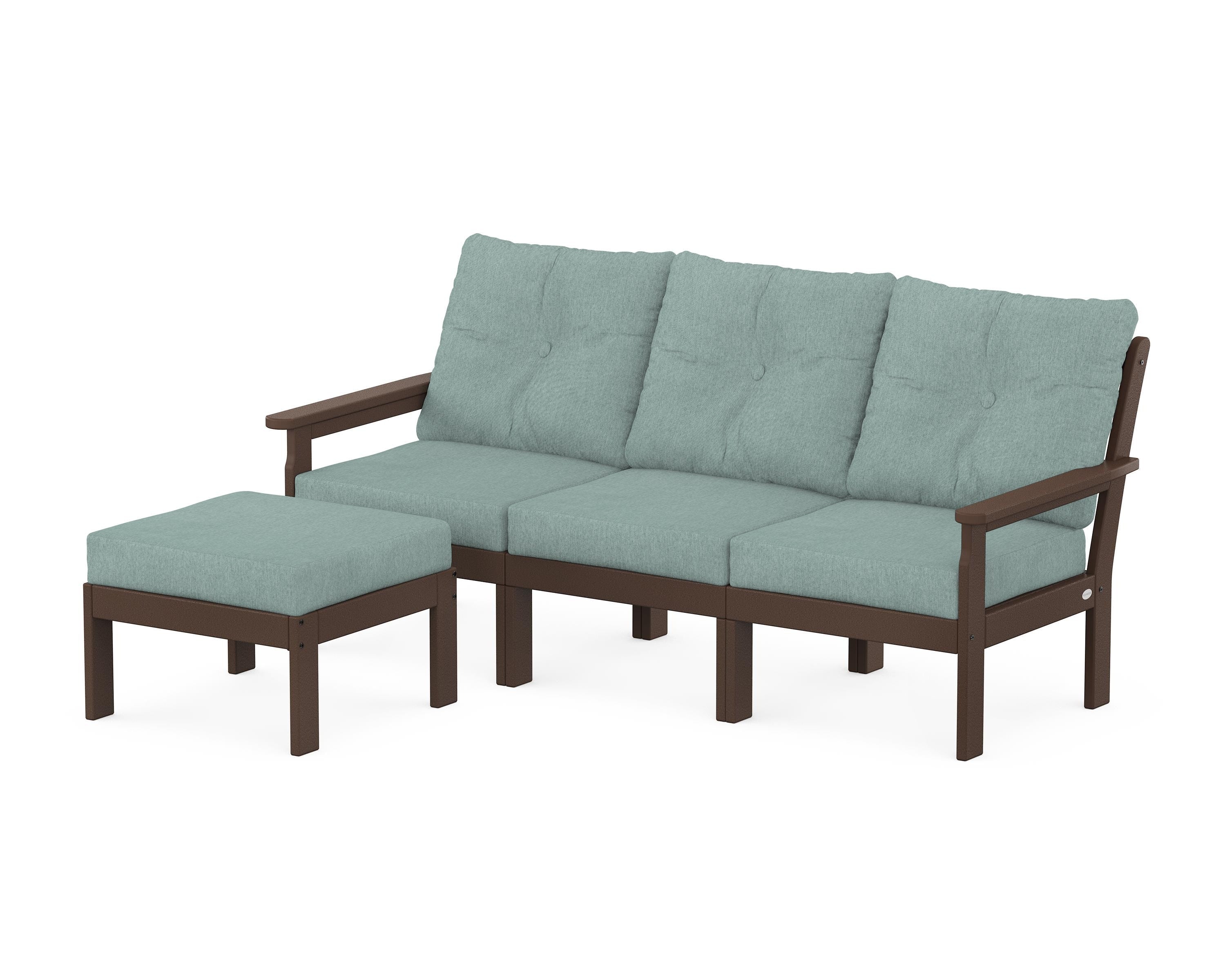 POLYWOOD Vineyard 4-Piece Sectional with Ottoman in Mahogany / Glacier Spa