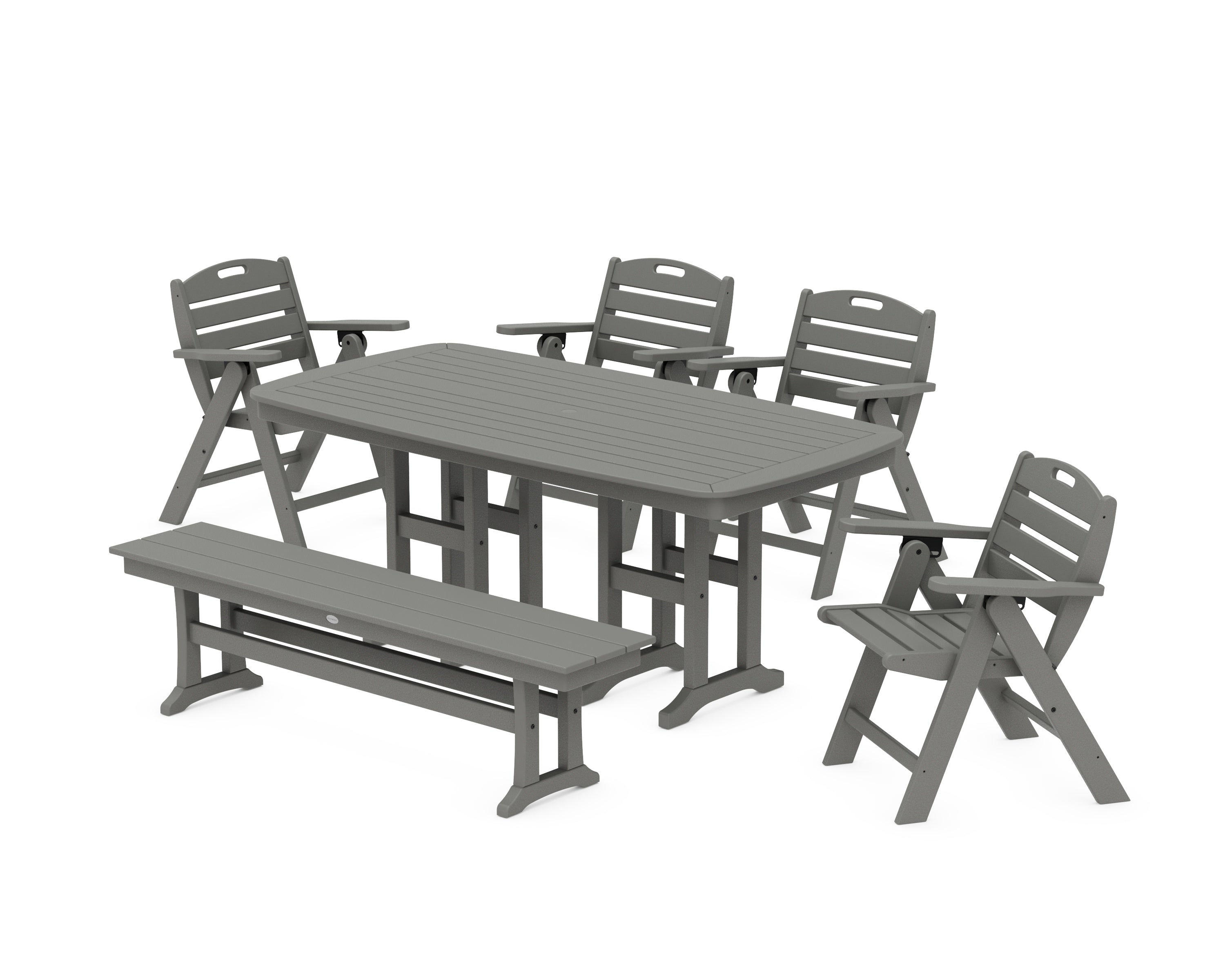 POLYWOOD Nautical Lowback 6-Piece Dining Set with Bench in Slate Grey