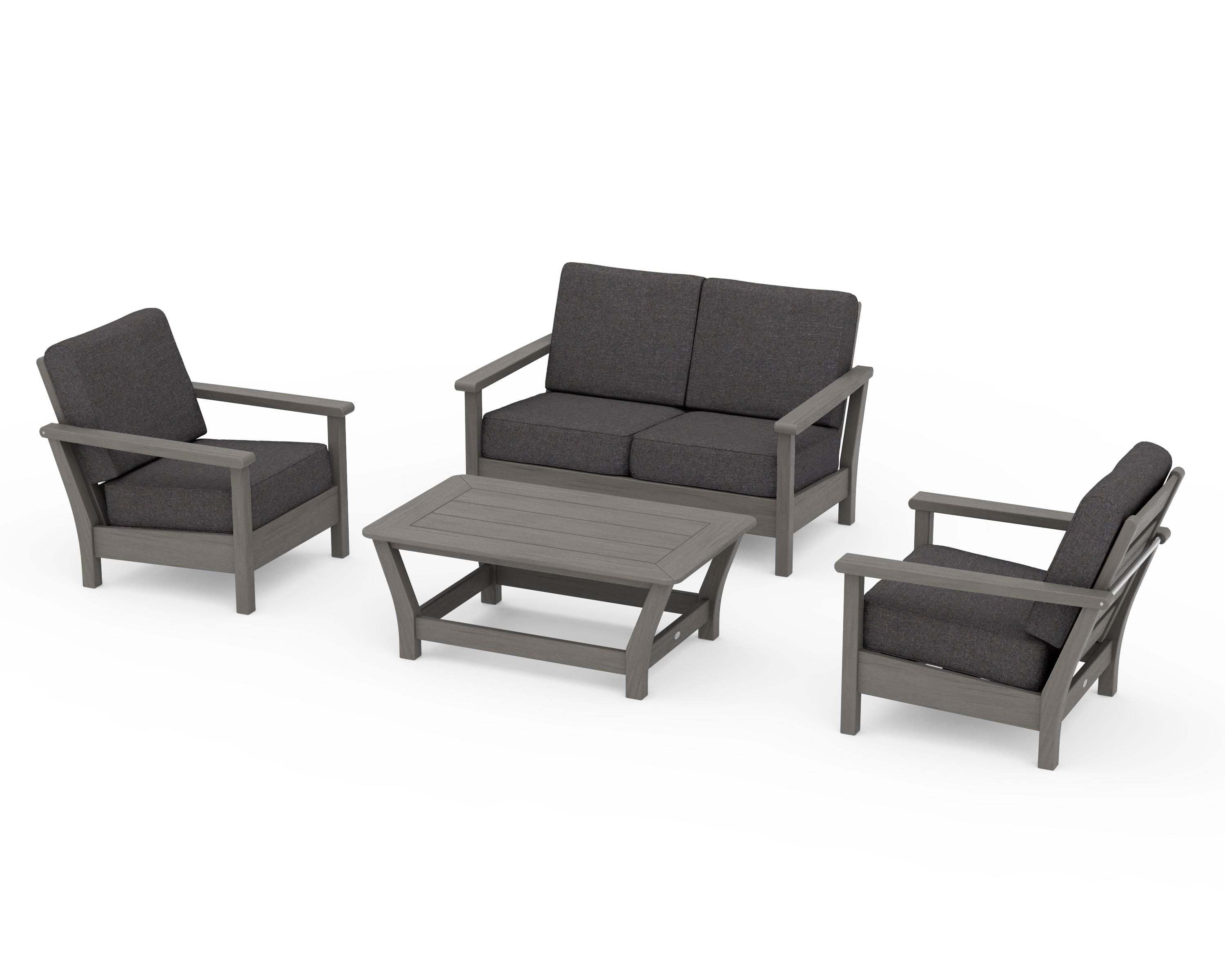 POLYWOOD Harbour 4-Piece Deep Seating Set in Driftwood / Ash Charcoal