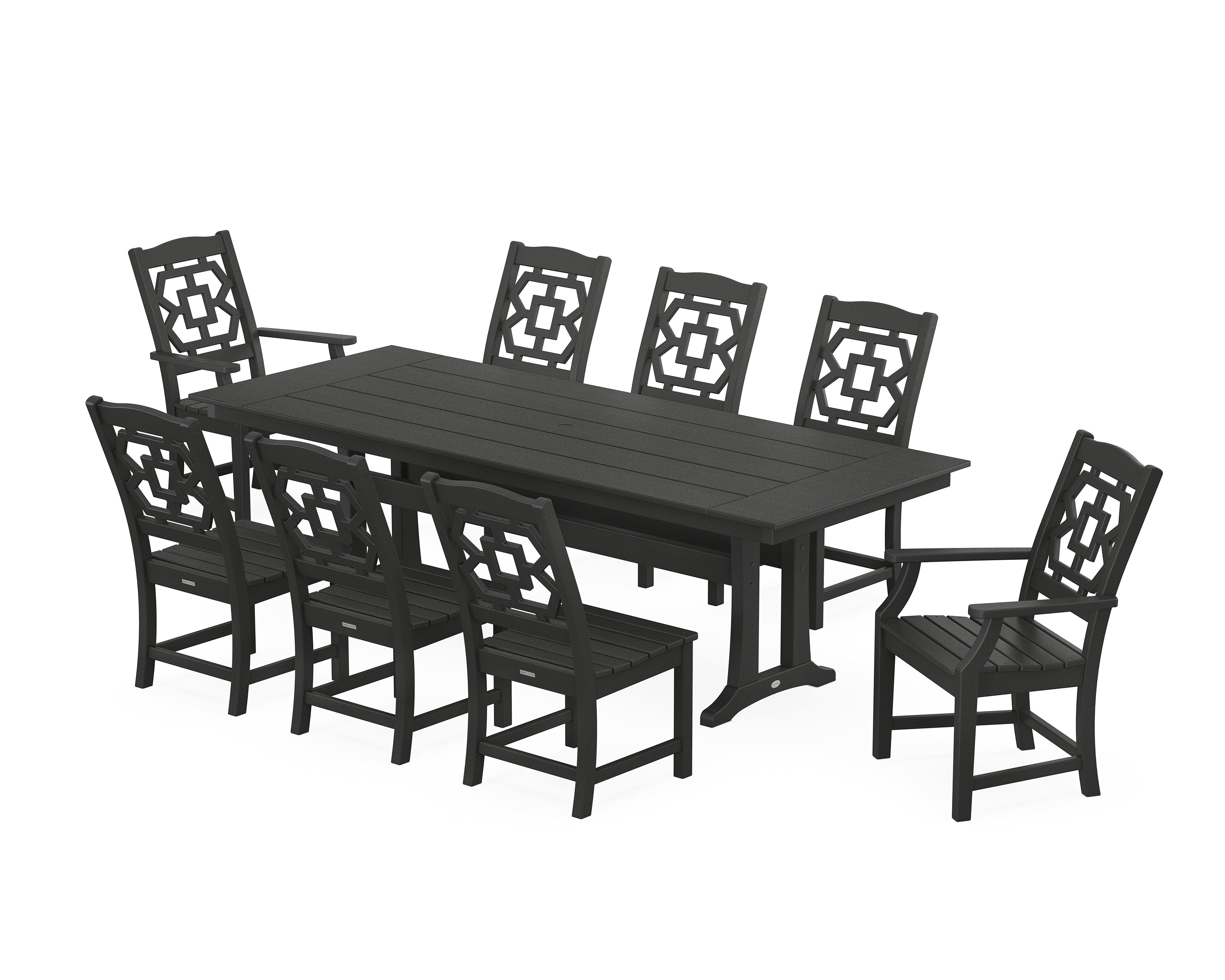Martha Stewart by POLYWOOD® Chinoiserie 9-Piece Farmhouse Dining Set with Trestle Legs in Black