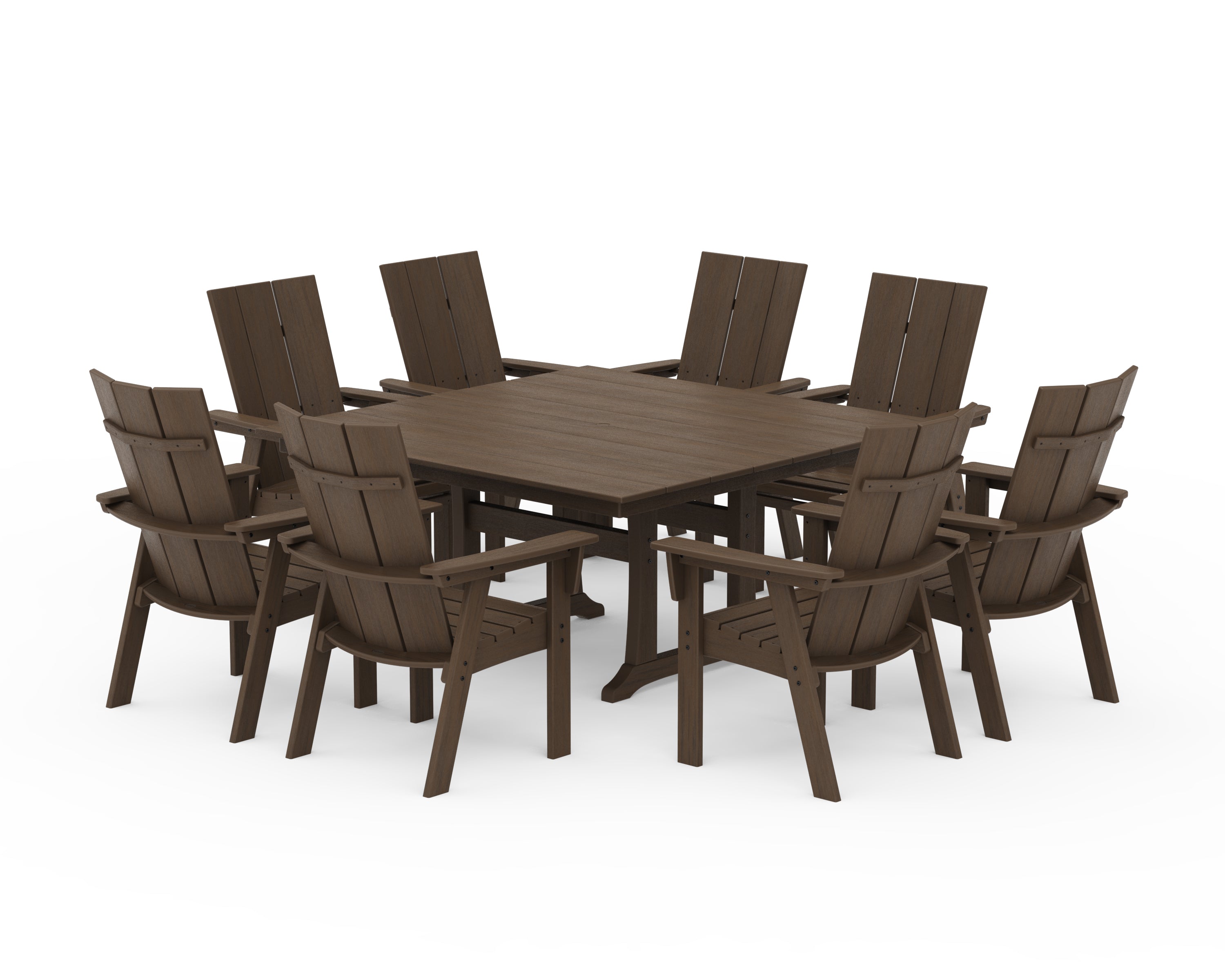 POLYWOOD Modern Curveback Adirondack 9-Piece Farmhouse Trestle Dining Set in Kona