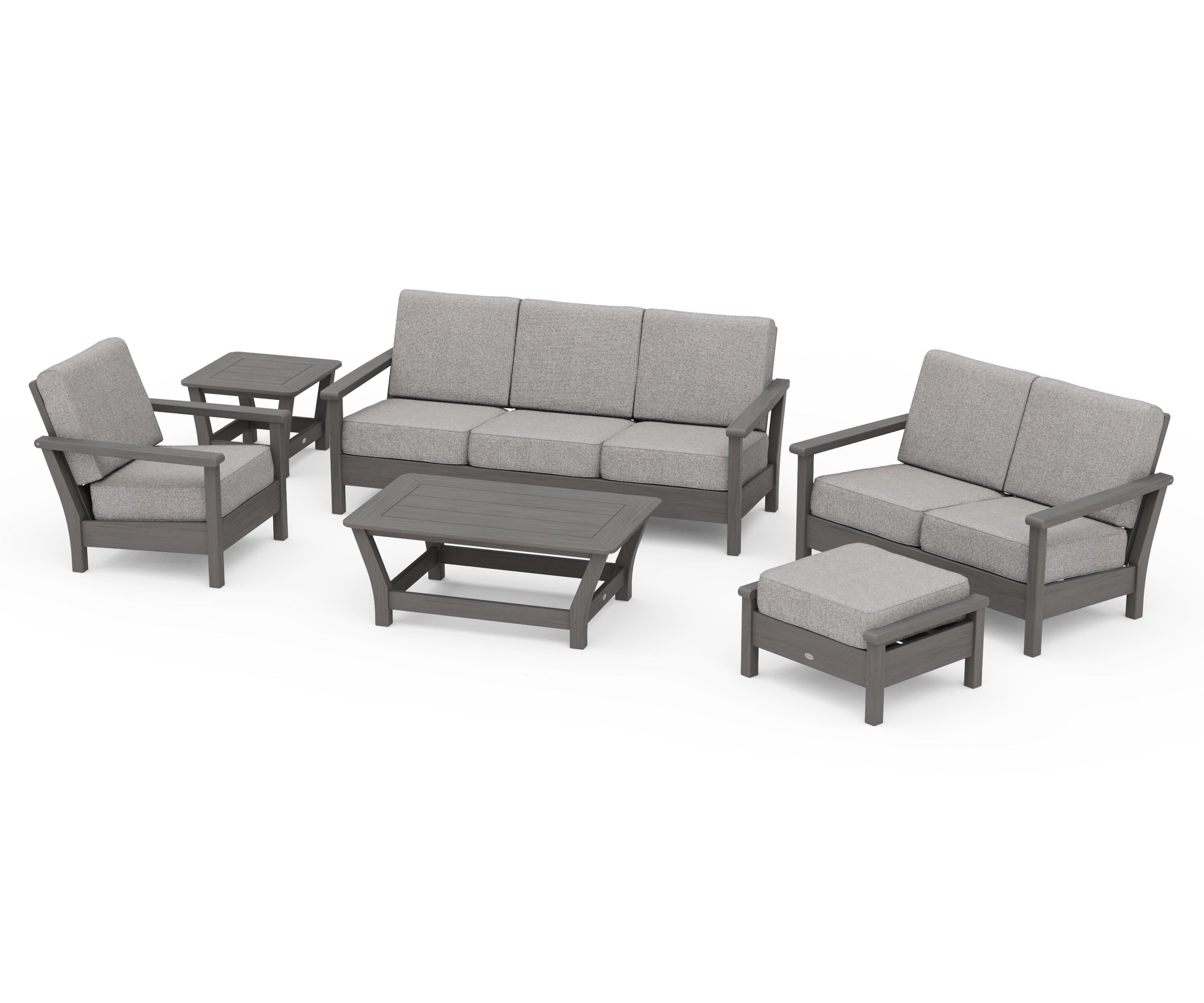 POLYWOOD Harbour 6-Piece Outdoor Living Set in Driftwood / Grey Mist