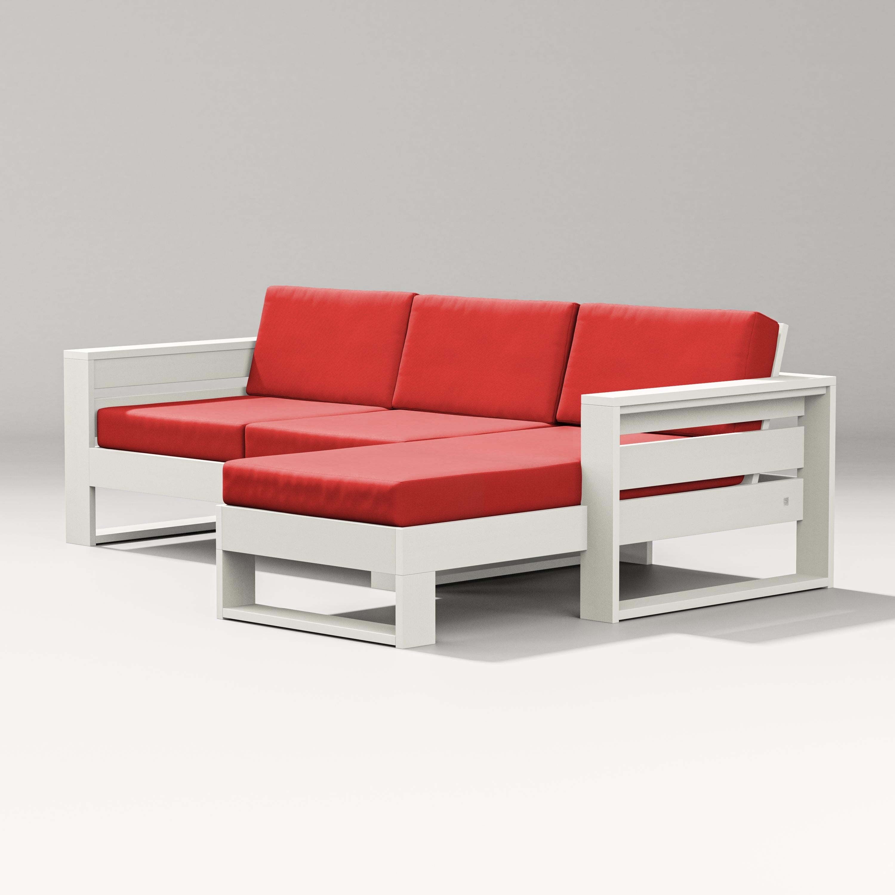 PW Designer Series Latitude Right Chaise Sectional in Vintage White / Crimson Linen