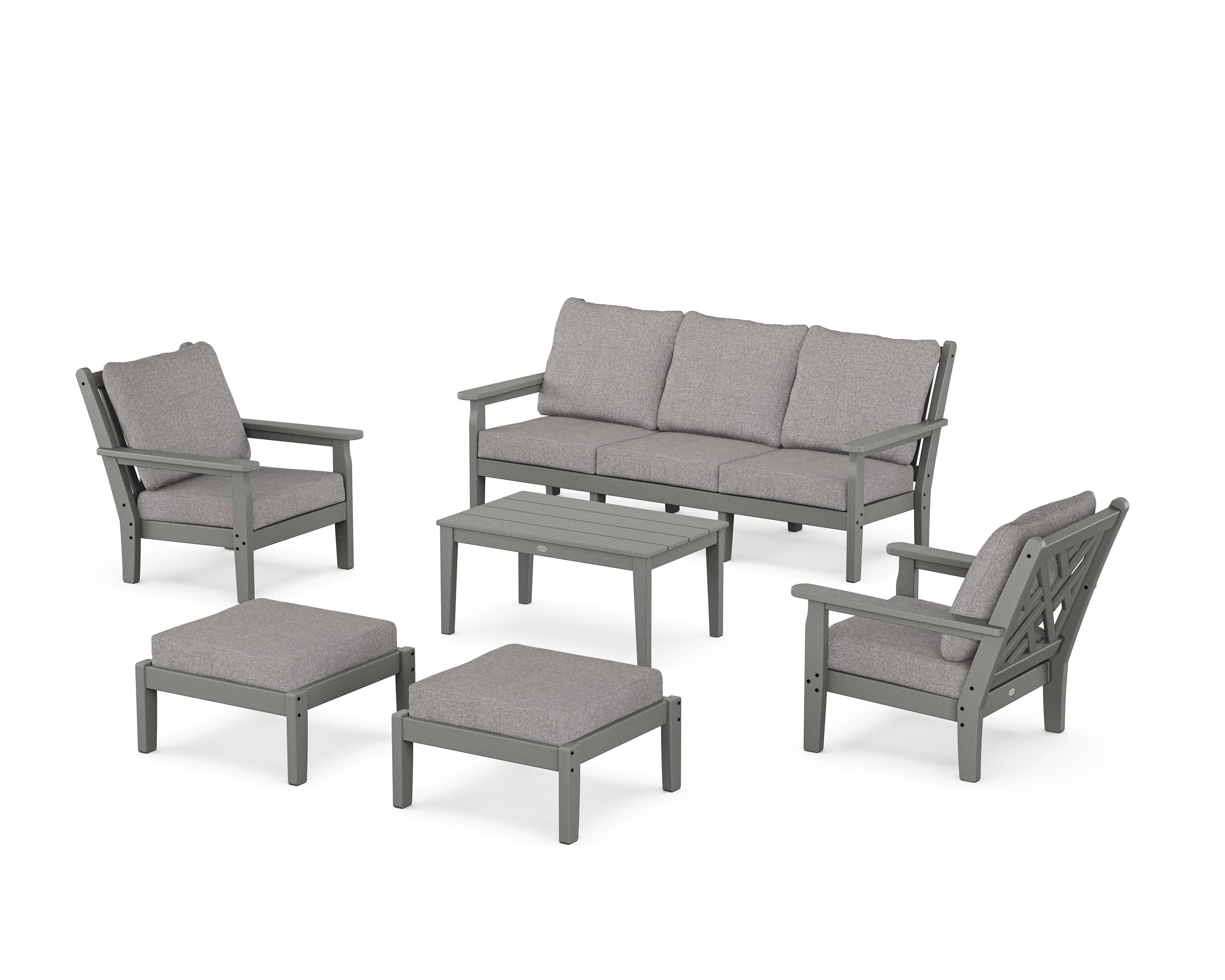 POLYWOOD Chippendale 6-Piece Lounge Sofa Set in Slate Grey / Grey Mist