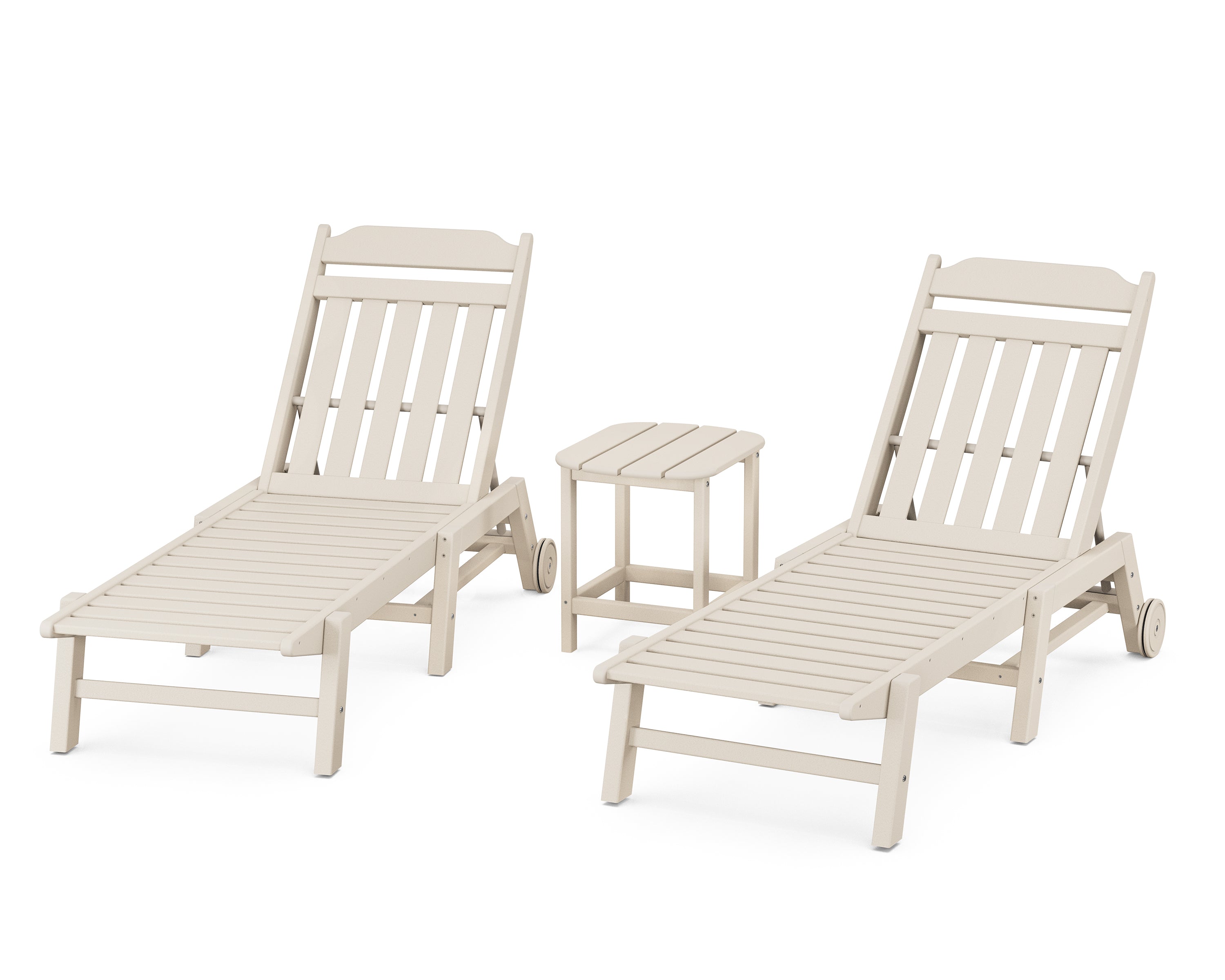 POLYWOOD Country Living 3-Piece Chaise Set with Wheels in Sand