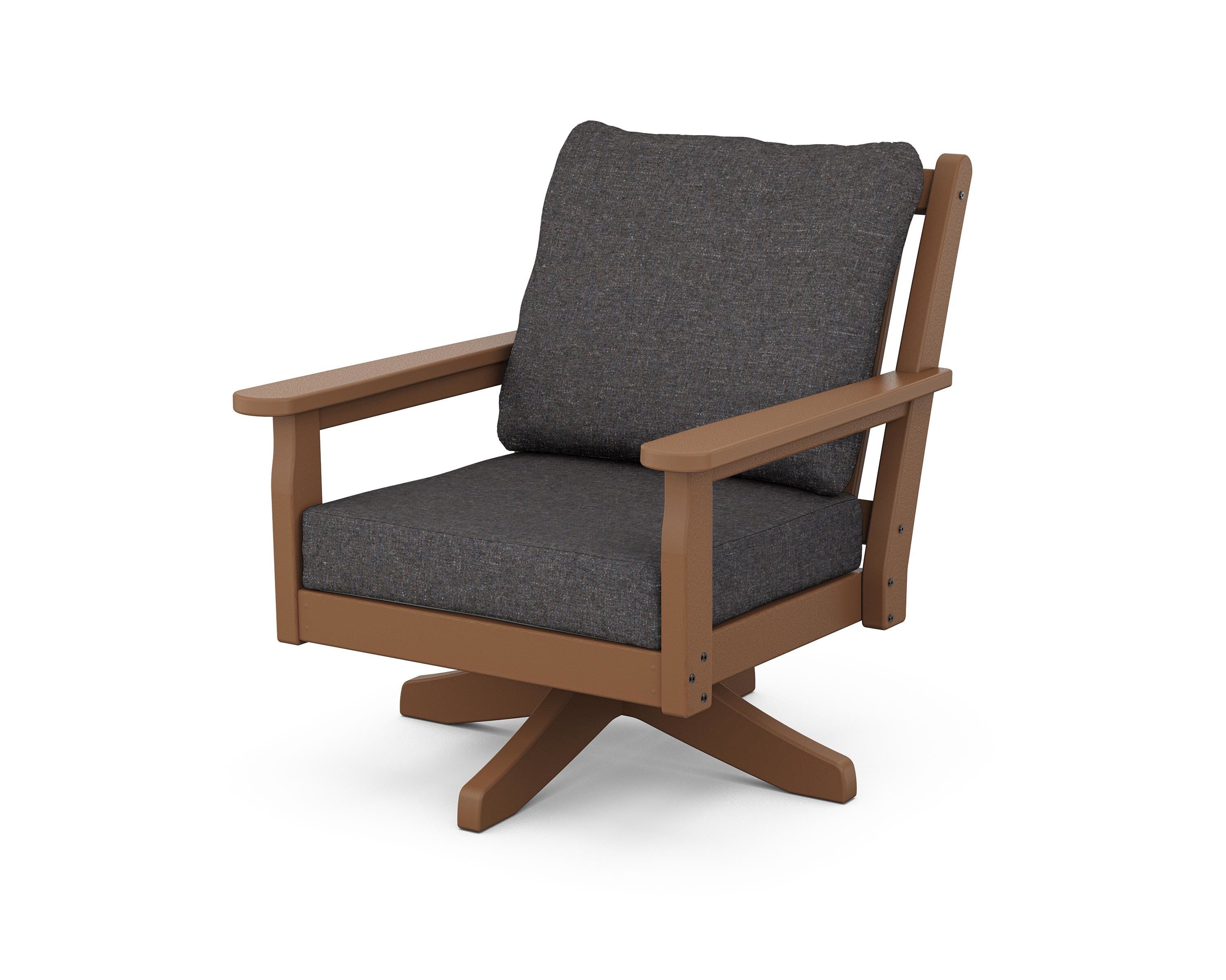 POLYWOOD Chippendale Deep Seating Swivel Chair in Teak / Ash Charcoal