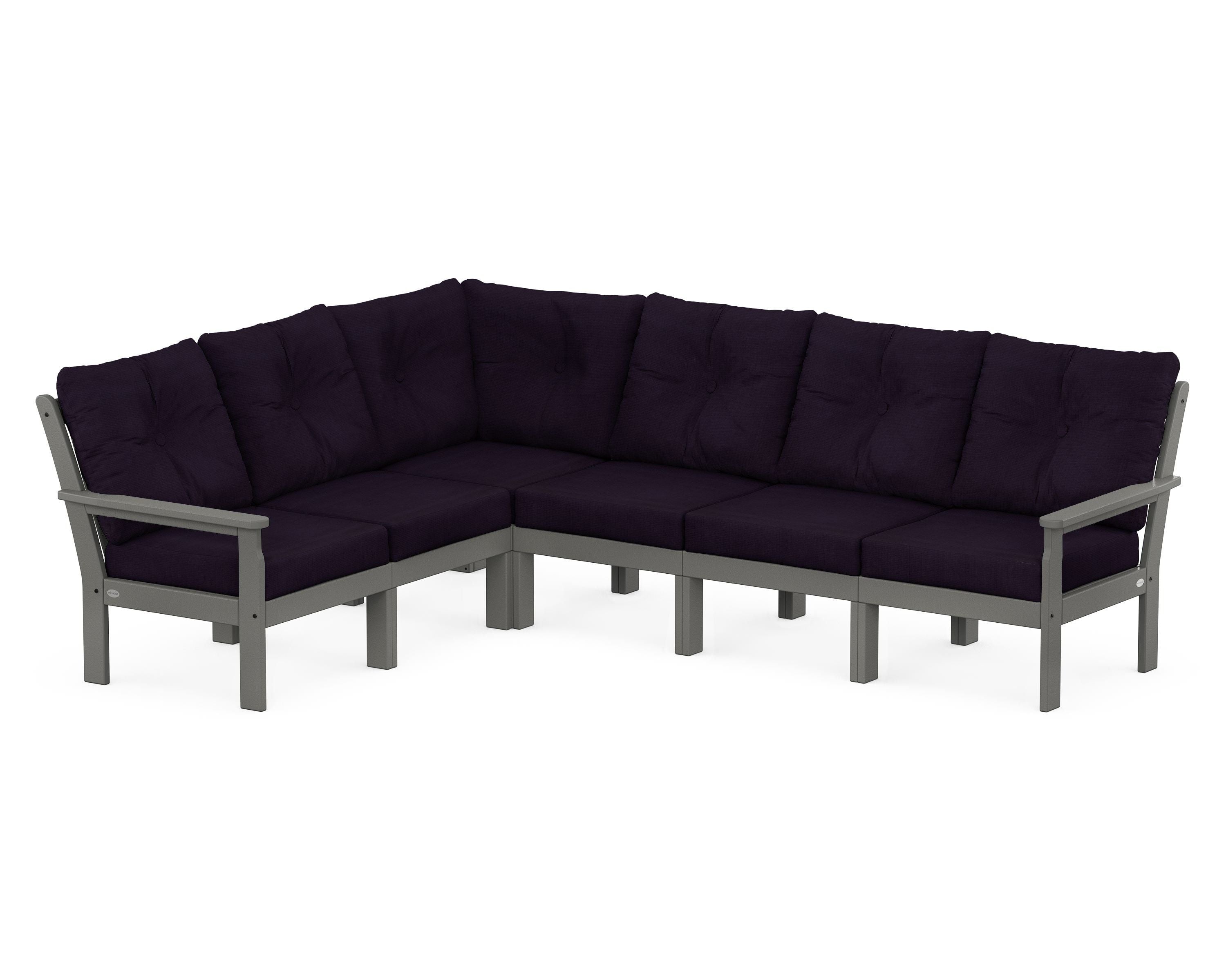 POLYWOOD Vineyard 6-Piece Sectional in Slate Grey / Navy Linen