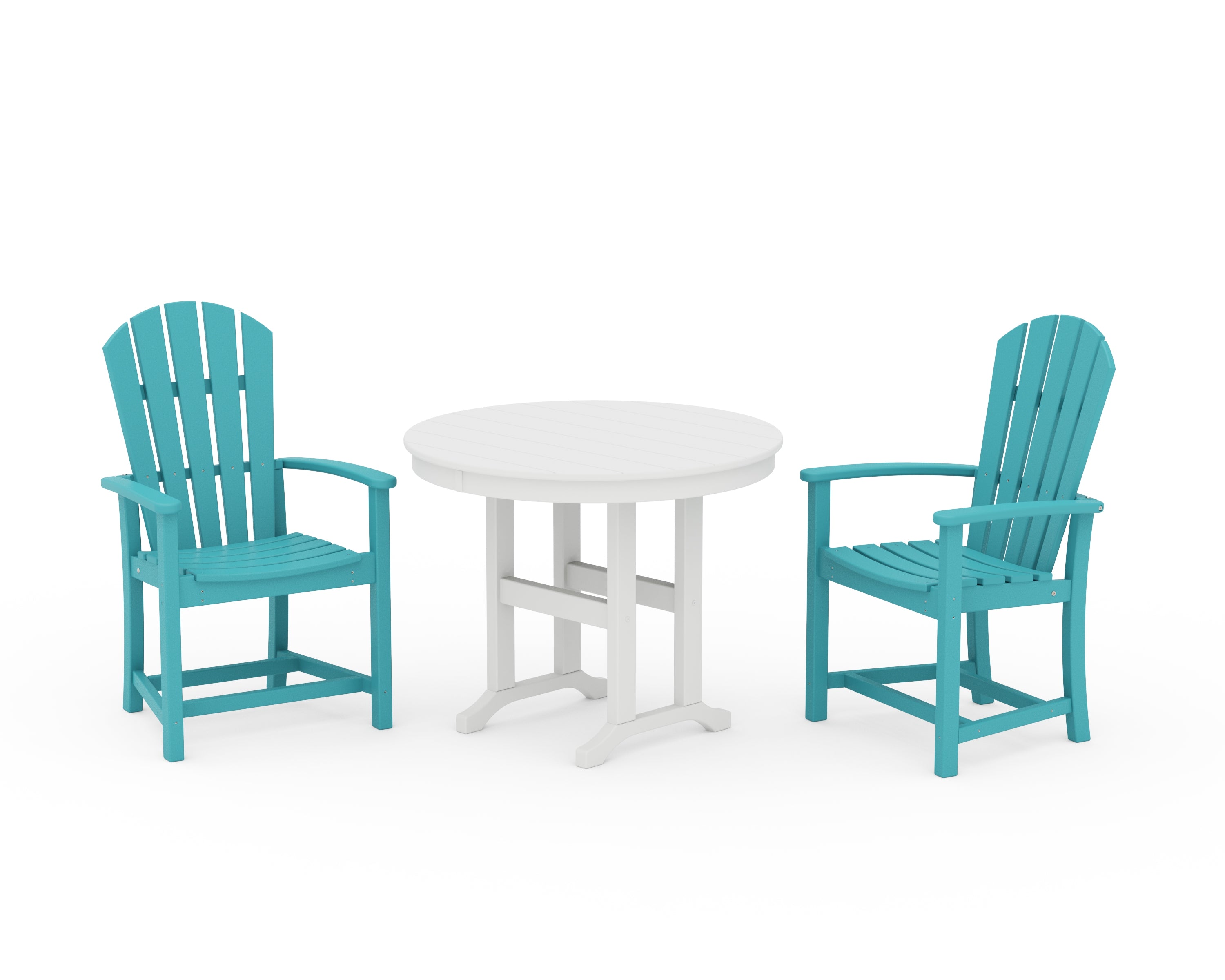POLYWOOD Palm Coast 3-Piece Round Farmhouse Dining Set in Aruba / White