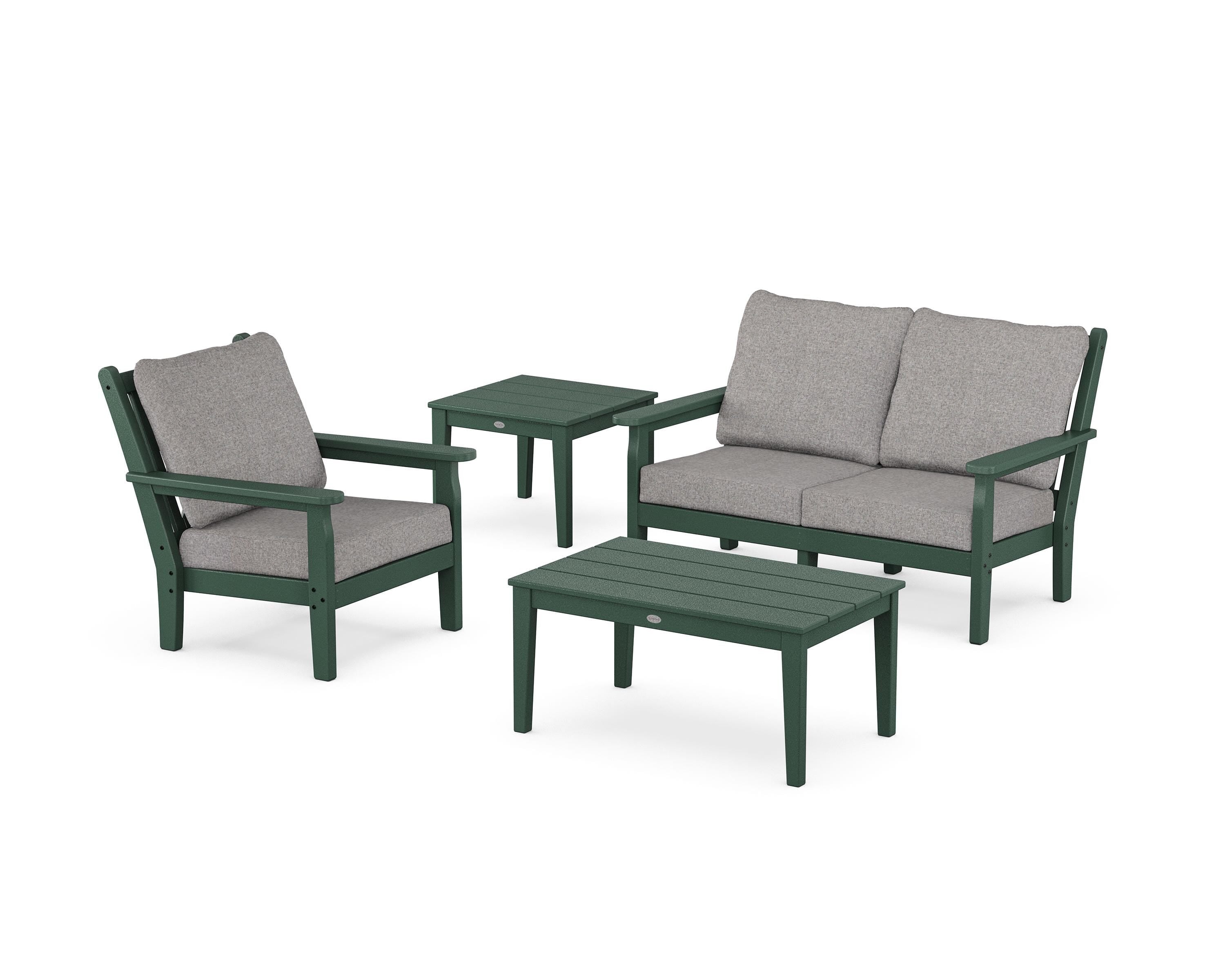 POLYWOOD Chippendale 4-Piece Deep Seating Set in Green / Grey Mist