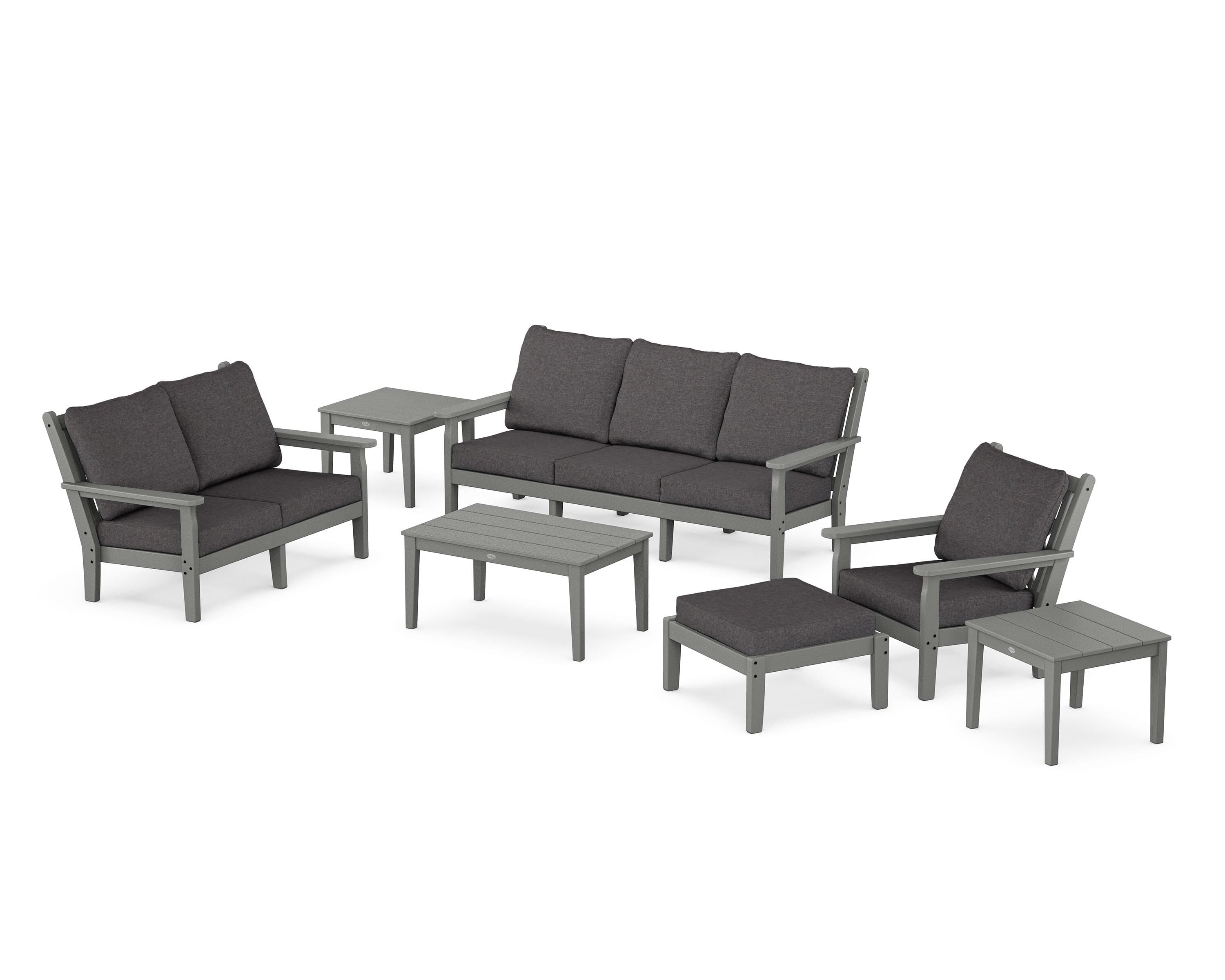 POLYWOOD Chippendale 7-Piece Deep Seating Set in Slate Grey / Ash Charcoal