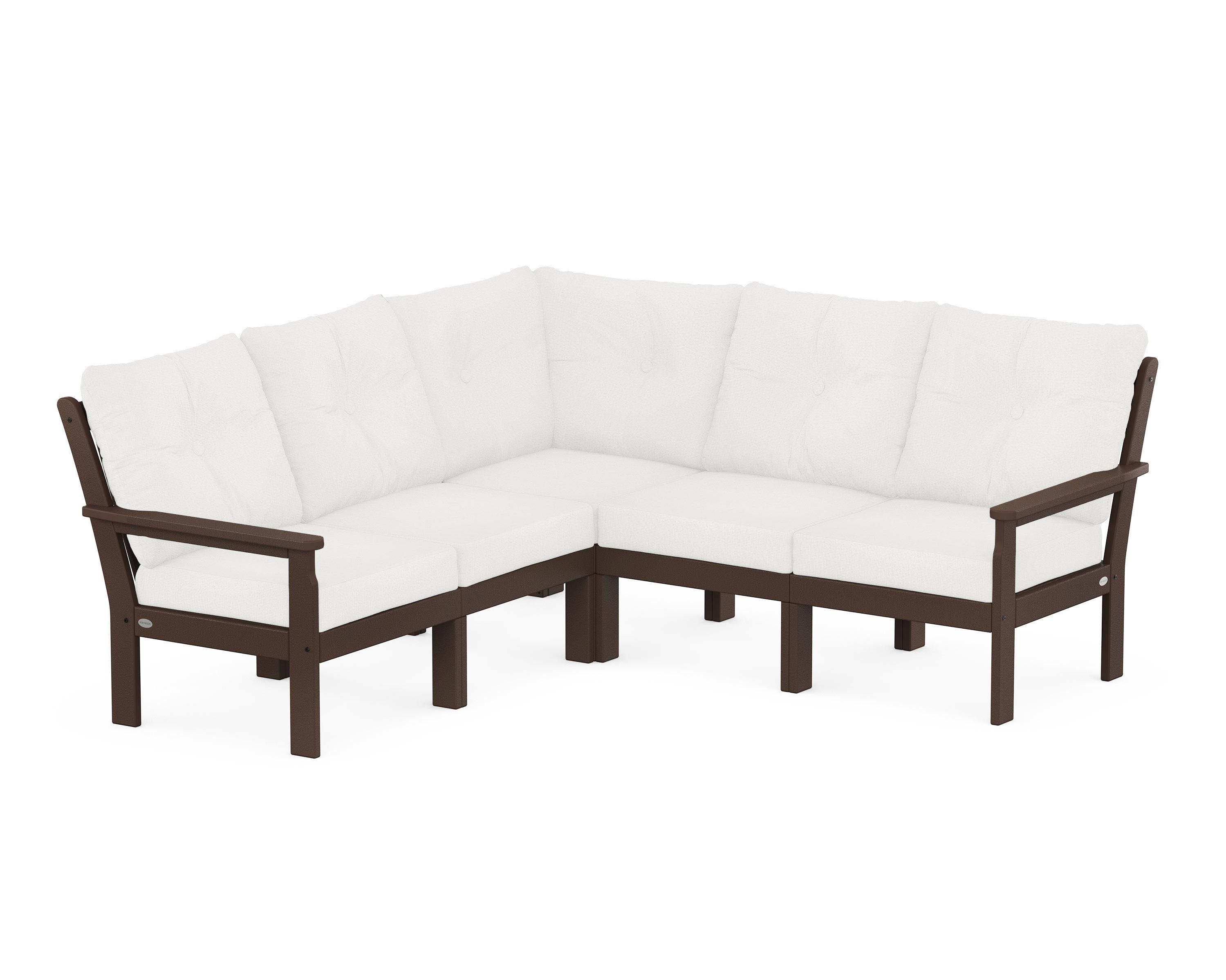 POLYWOOD Vineyard 5-Piece Sectional in Mahogany / Natural Linen
