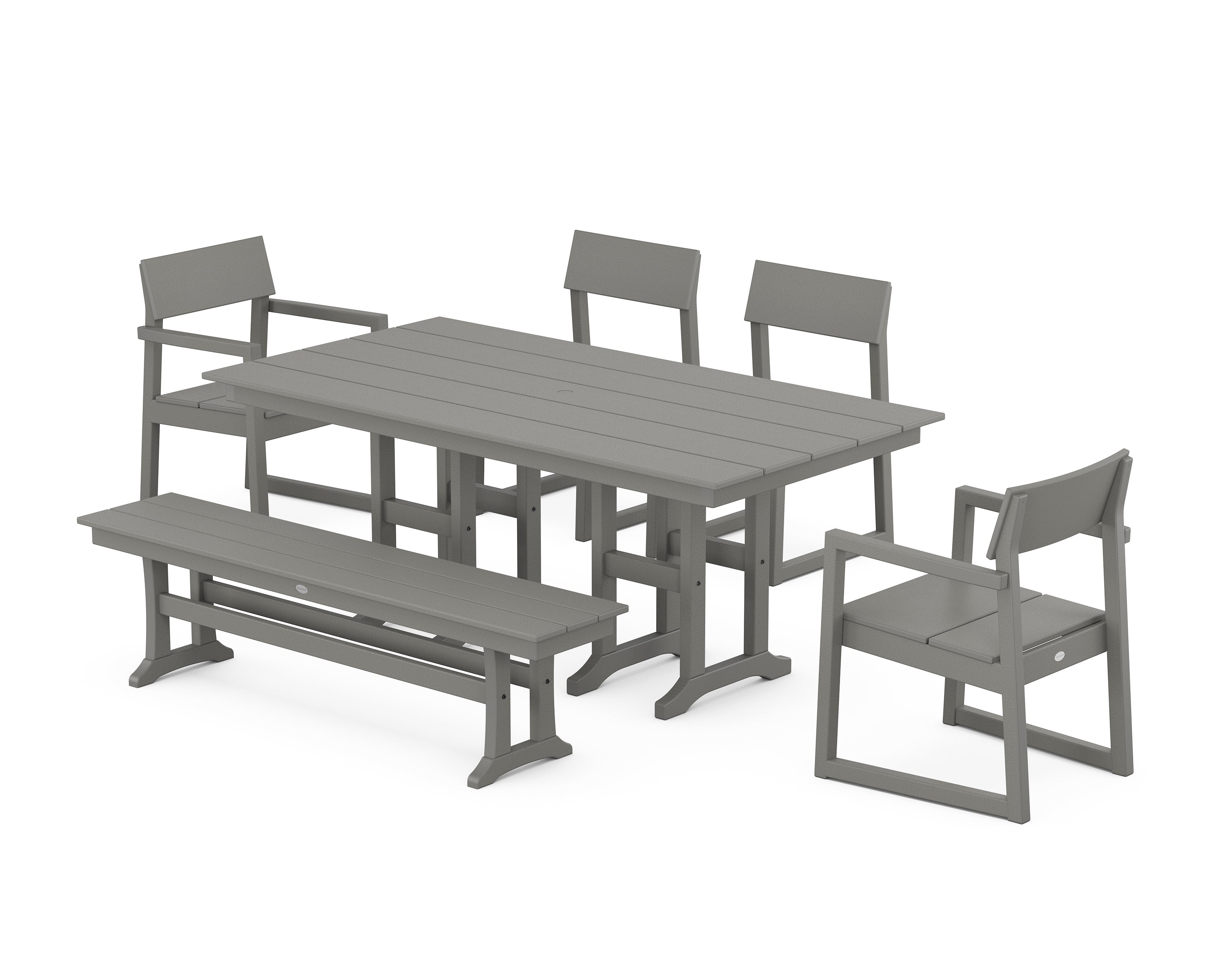 POLYWOOD EDGE 6-Piece Farmhouse Dining Set in Slate Grey
