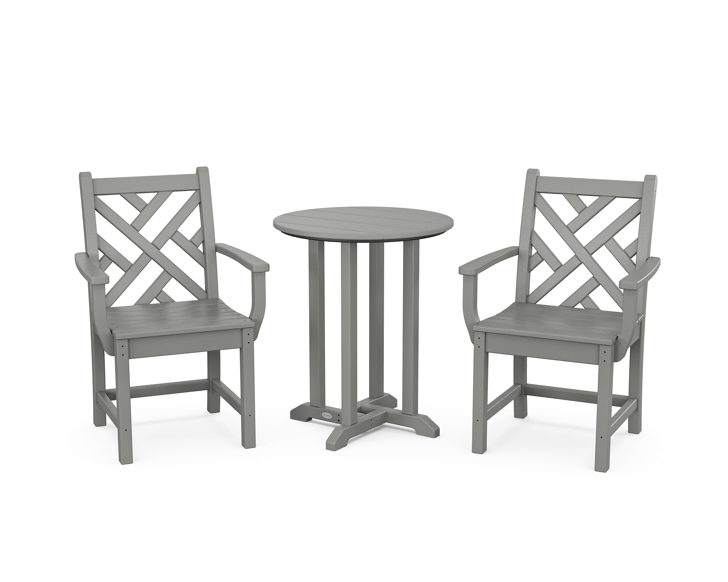 POLYWOOD Chippendale 3-Piece Round Bistro Dining Set in Slate Grey