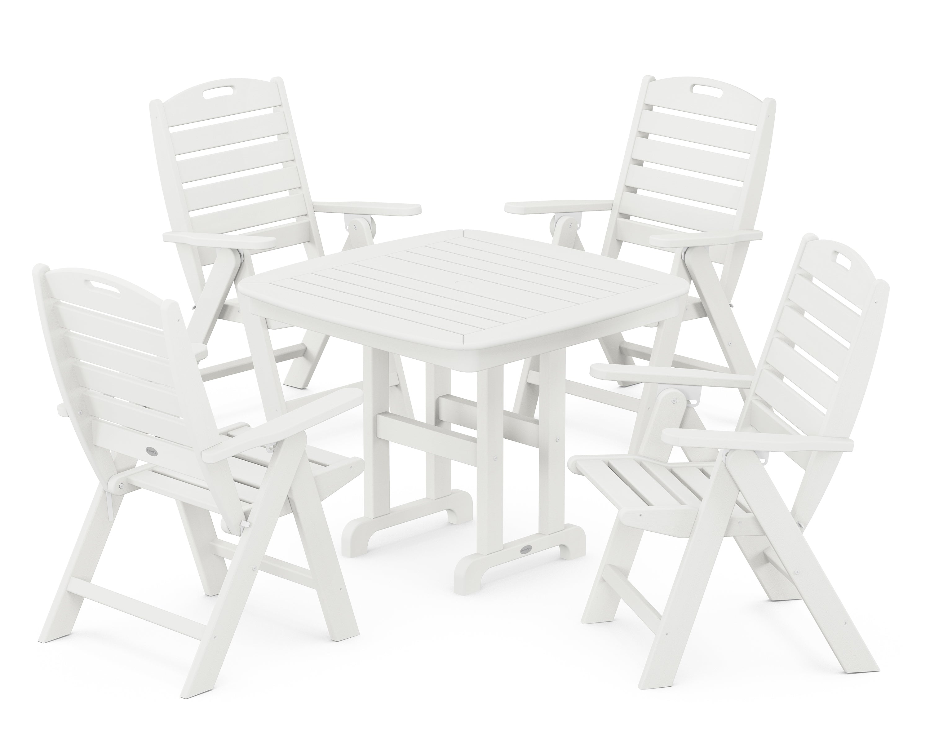 POLYWOOD® Nautical Folding Highback Chair 5-Piece Dining Set in Vintage White