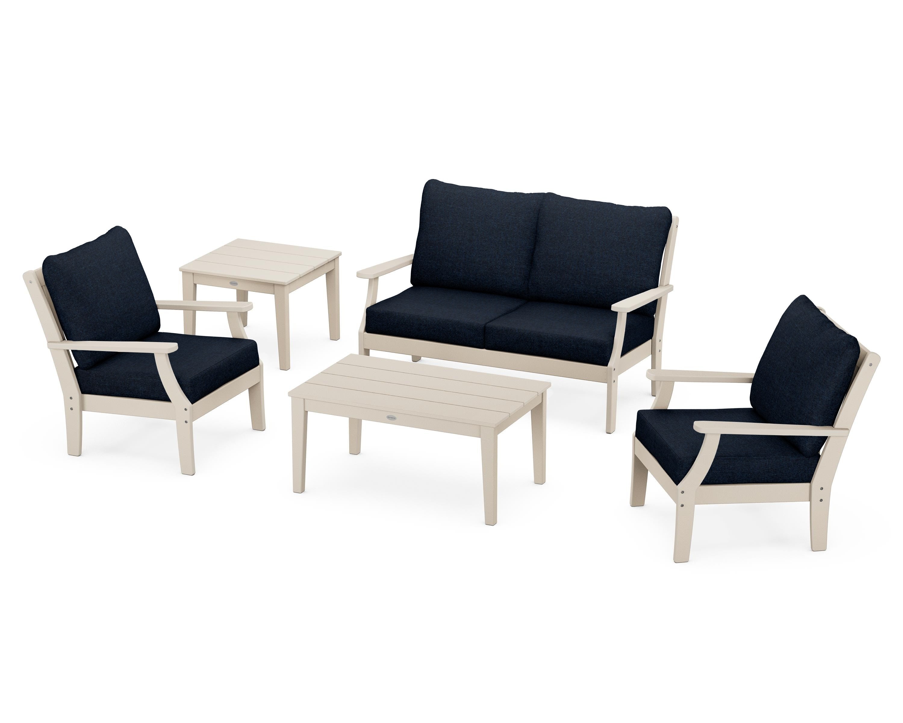 POLYWOOD Braxton 5-Piece Deep Seating Set in Sand / Marine Indigo