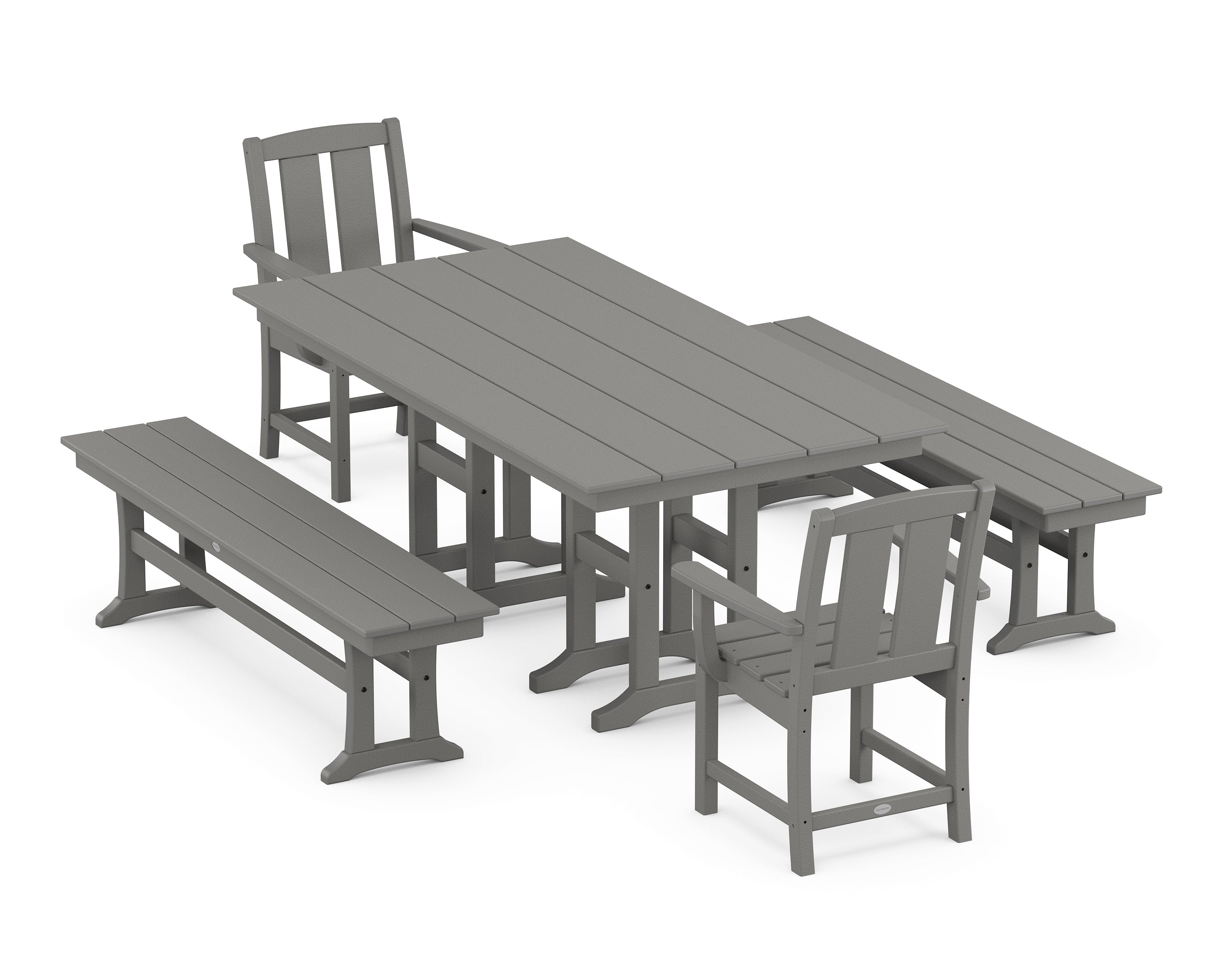 POLYWOOD® Mission 5-Piece Farmhouse Dining Set with Benches in Slate Grey