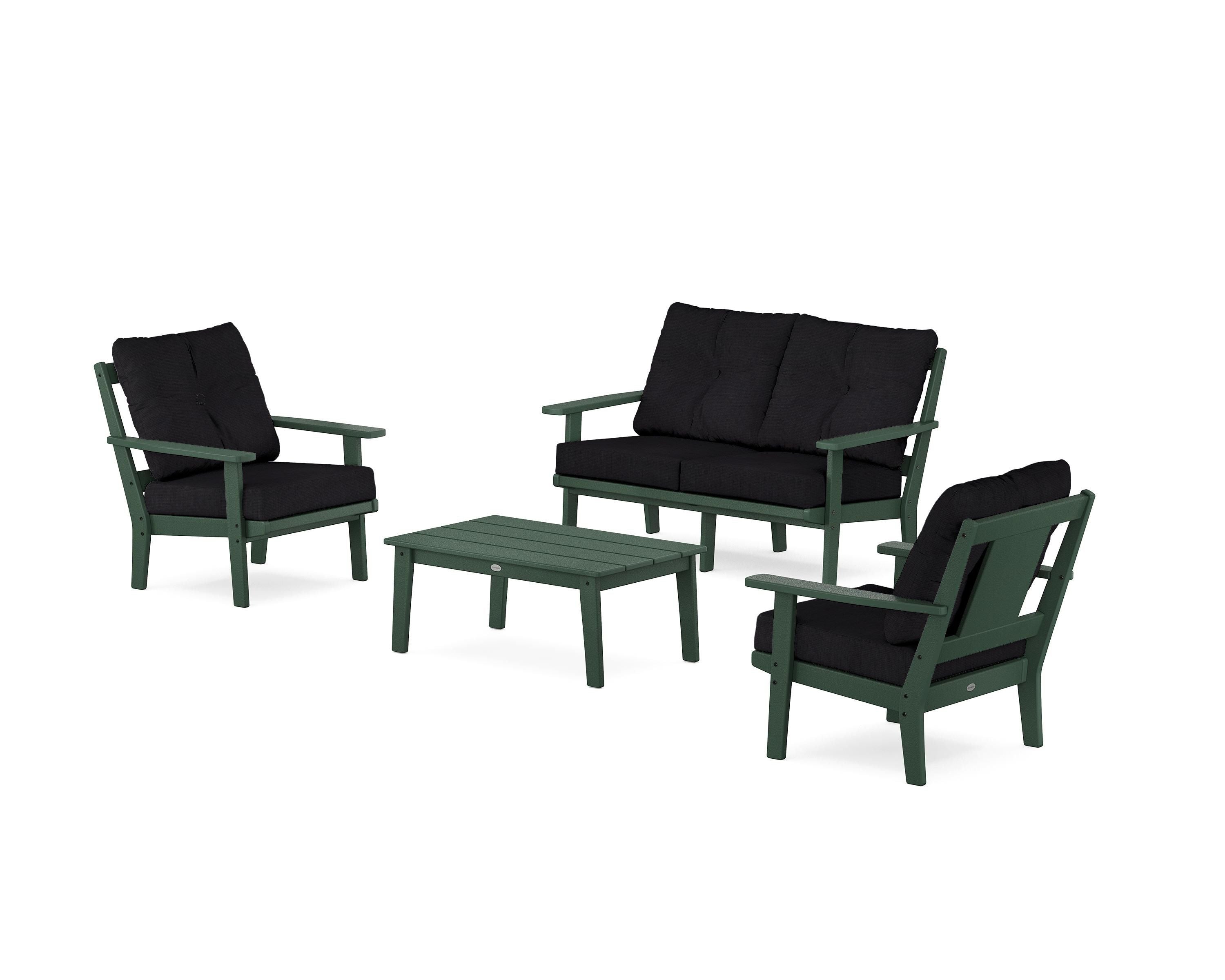 POLYWOOD Prairie 4-Piece Deep Seating Set with Loveseat in Green / Midnight Linen