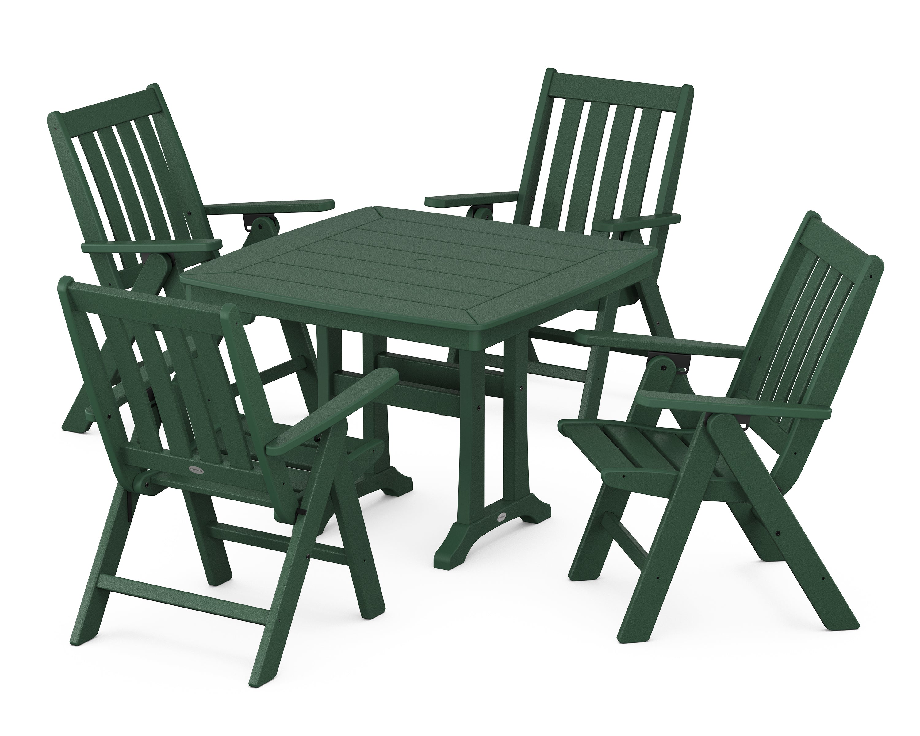 POLYWOOD® Vineyard Folding 5-Piece Dining Set with Trestle Legs in Green